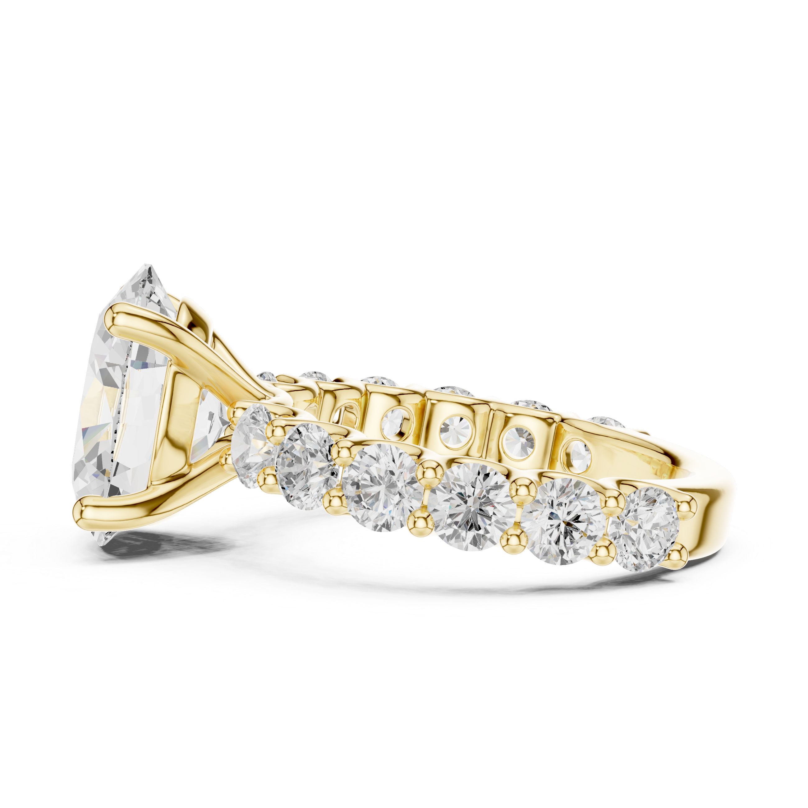 Oval Cut Eternity Diamond Engagement Ring with Double Row Band