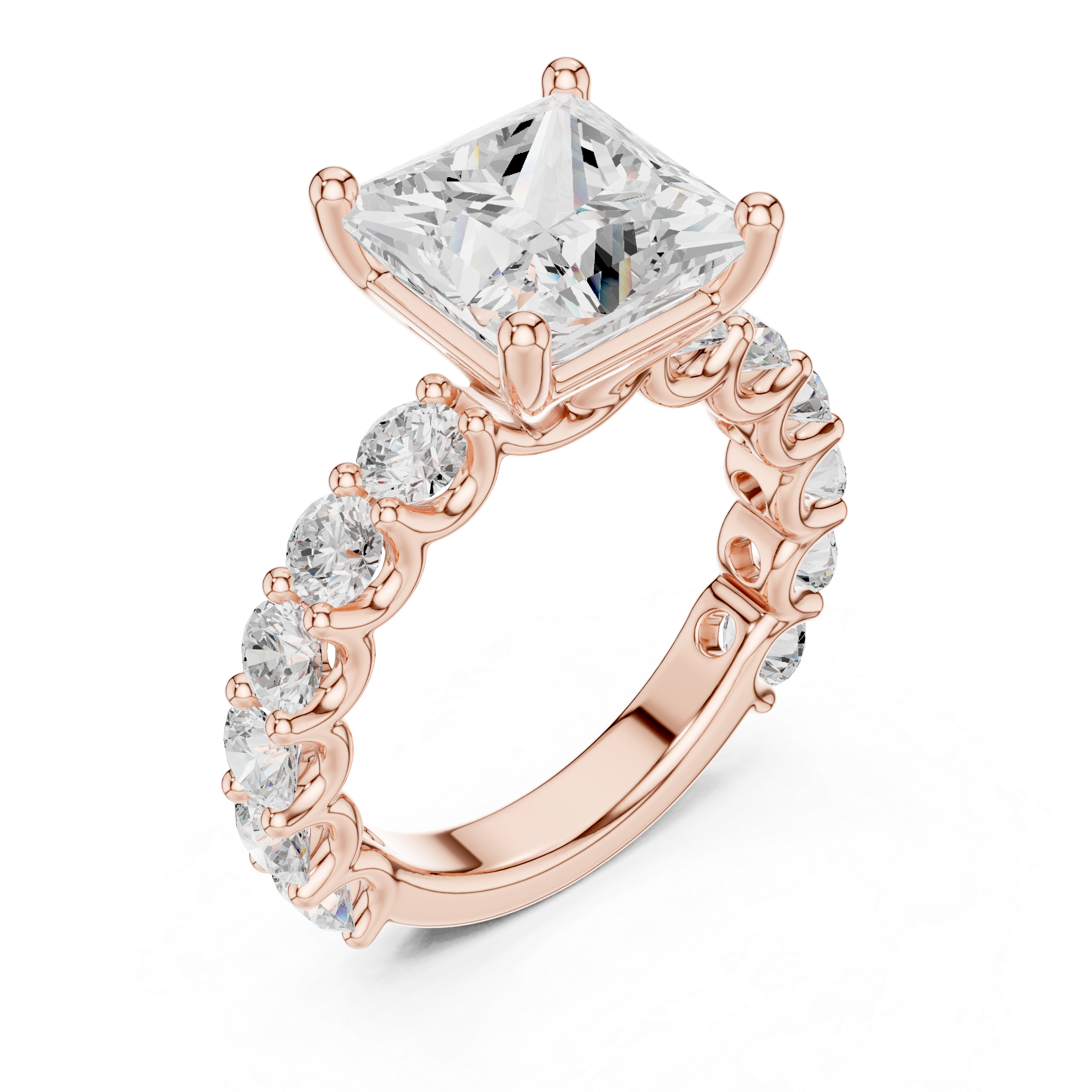 Princess Cut Diamond Eternity Engagement Ring with Shared Prong Band