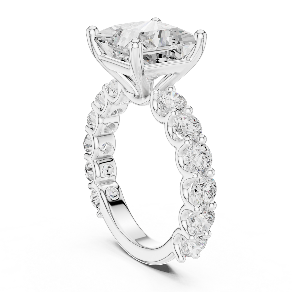 Princess Cut Diamond Eternity Engagement Ring with Shared Prong Band