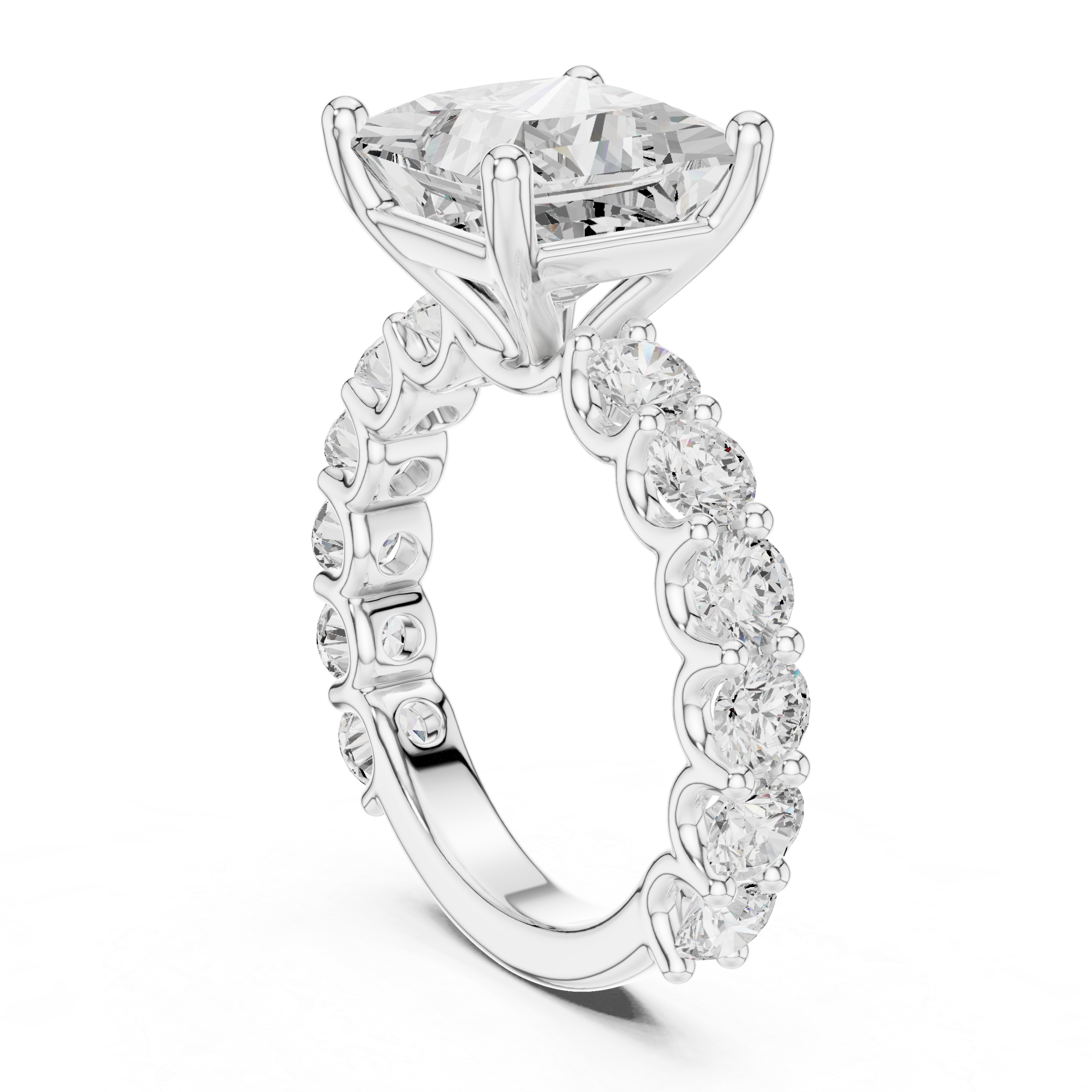 Princess Cut Diamond Eternity Engagement Ring with Shared Prong Band
