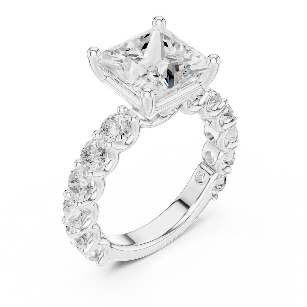 Princess Cut Diamond Eternity Engagement Ring with Shared Prong Band