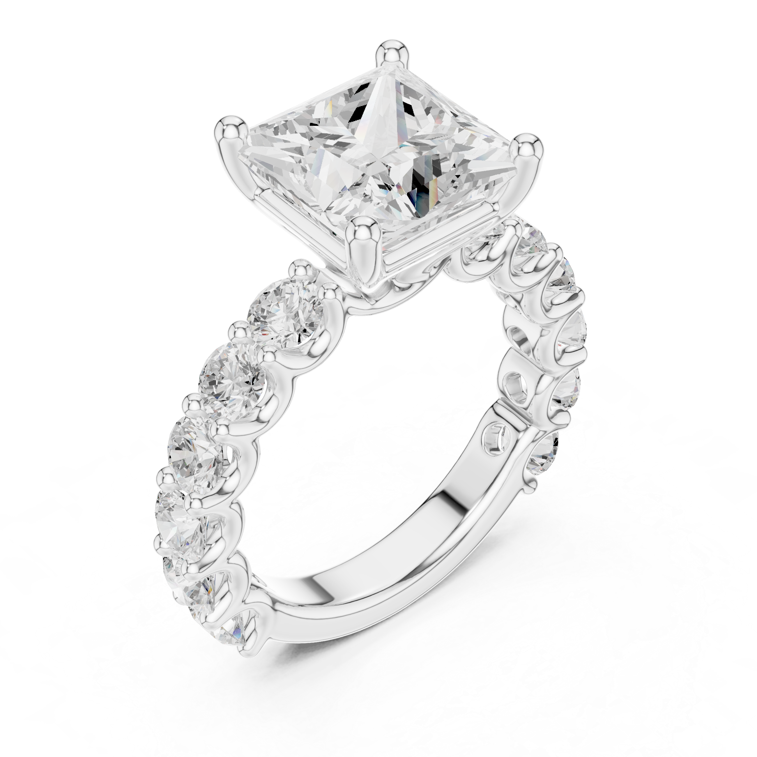 Princess Cut Diamond Eternity Engagement Ring with Shared Prong Band