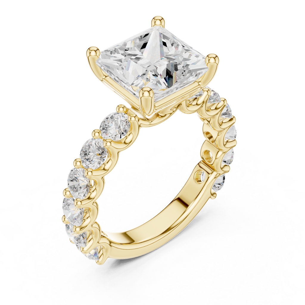 Princess Cut Diamond Eternity Engagement Ring with Shared Prong Band