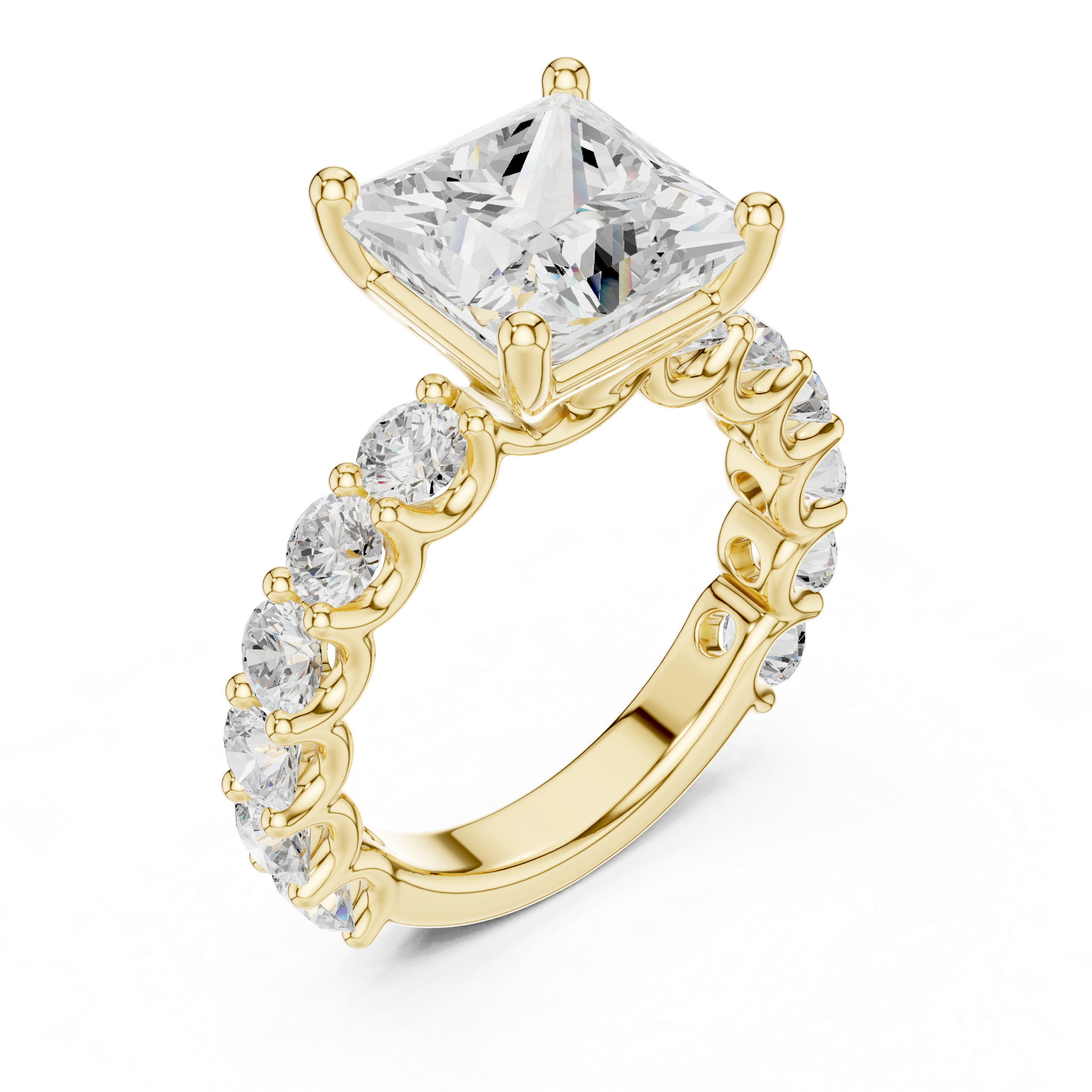 Princess Cut Diamond Eternity Engagement Ring with Shared Prong Band