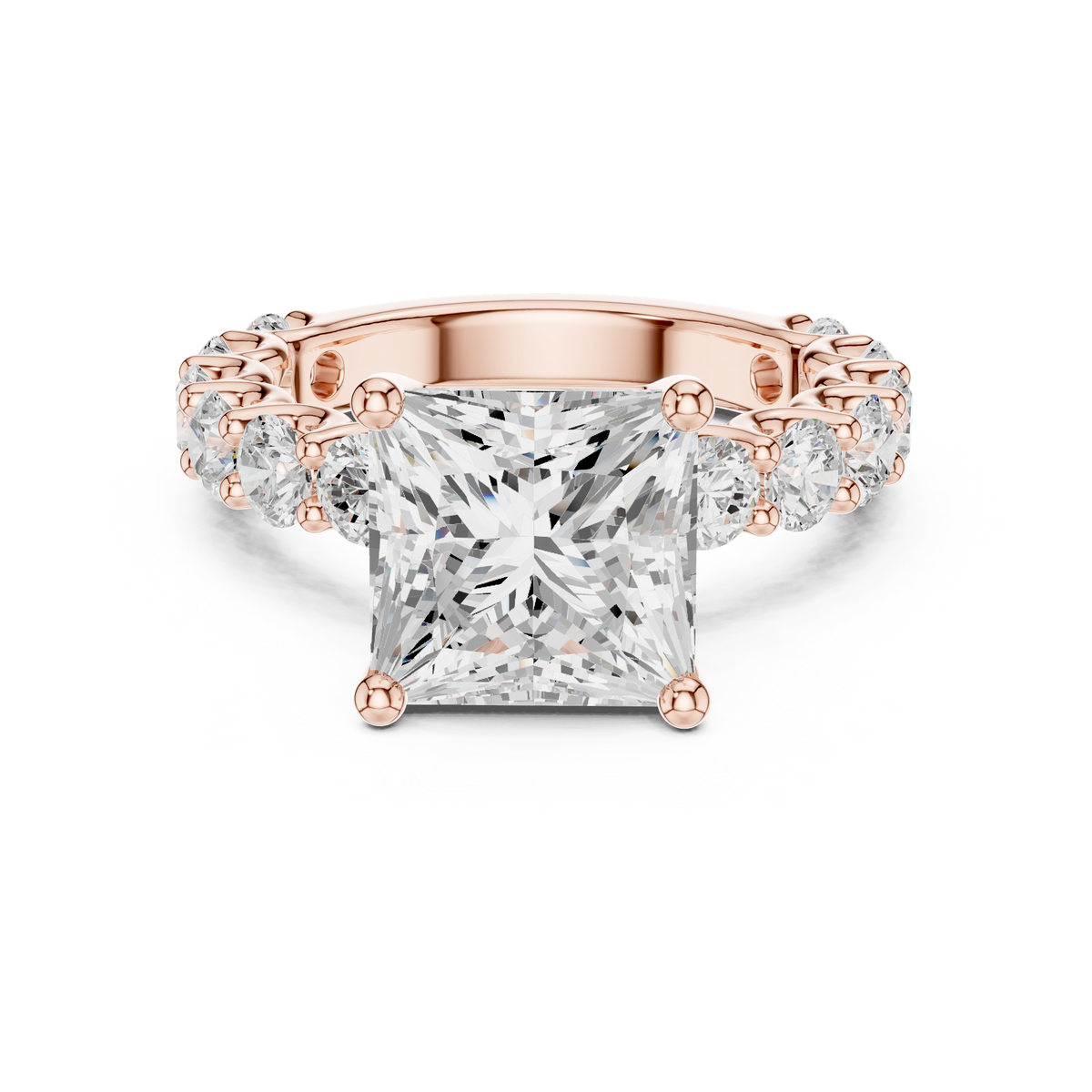 Princess Cut Diamond Eternity Engagement Ring with Shared Prong Band – view 5 of 12, lab grown diamond band | Jewelix Atelier