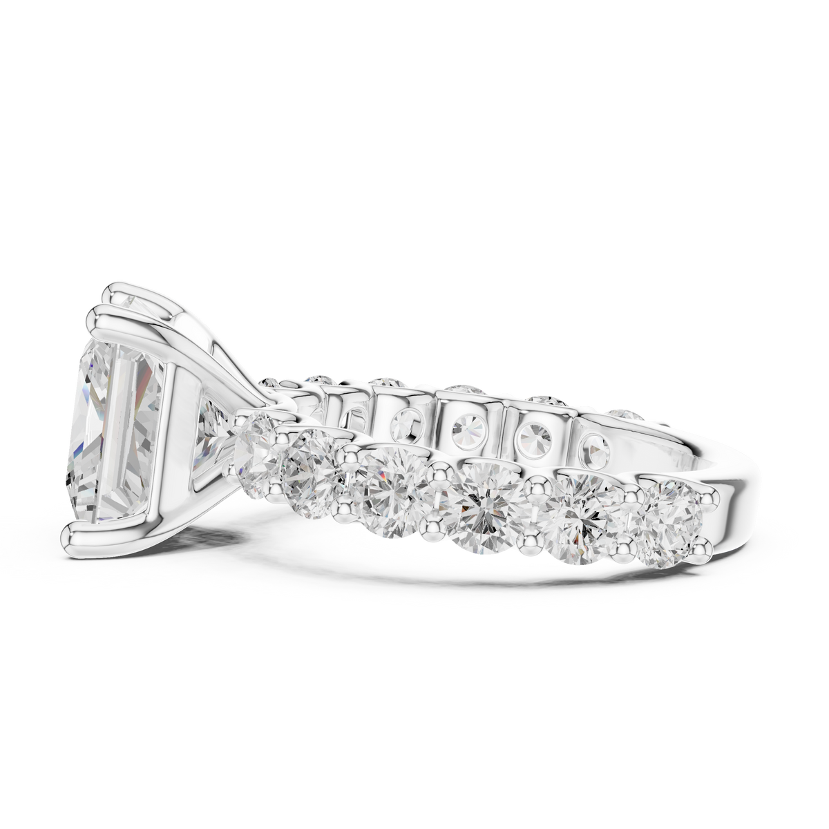 Princess Cut Diamond Eternity Engagement Ring with Shared Prong Band – view 4 of 12, lab grown diamond band | Jewelix Atelier