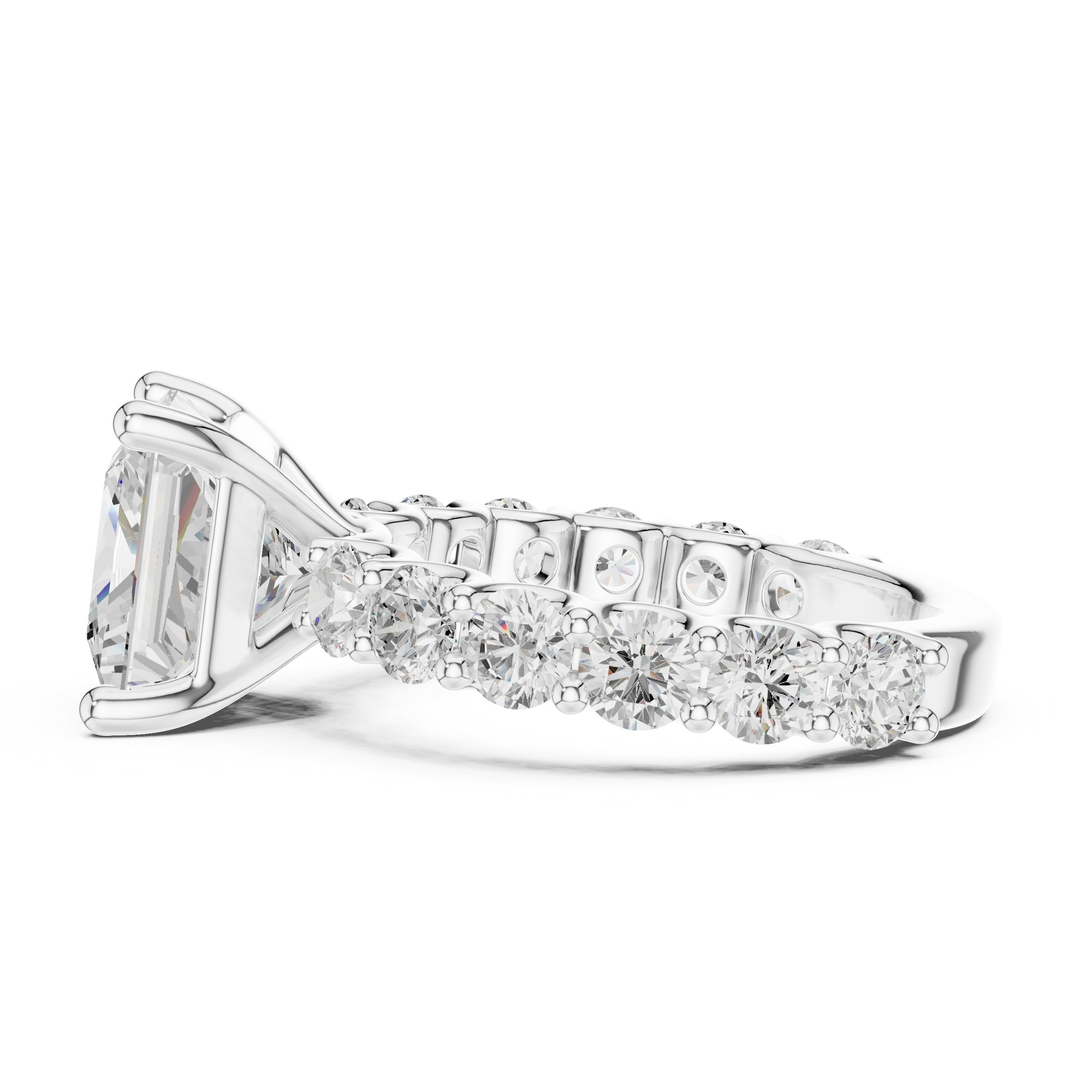 Princess Cut Diamond Eternity Engagement Ring with Shared Prong Band