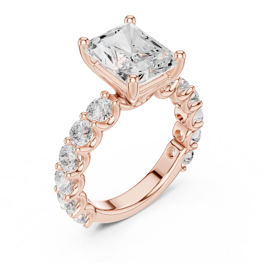 Radiant Cut Diamond Eternity Engagement Ring with Shared Prong Band