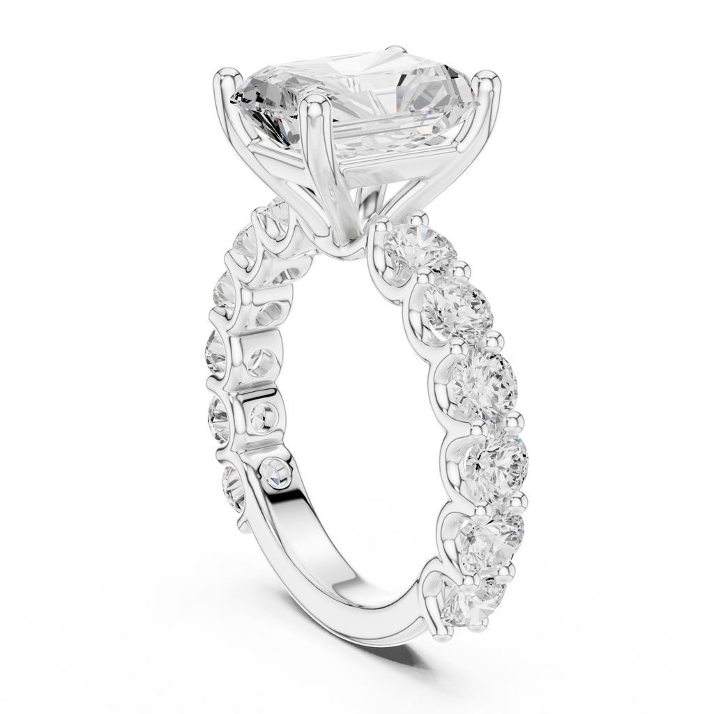 Radiant Cut Diamond Eternity Engagement Ring with Shared Prong Band