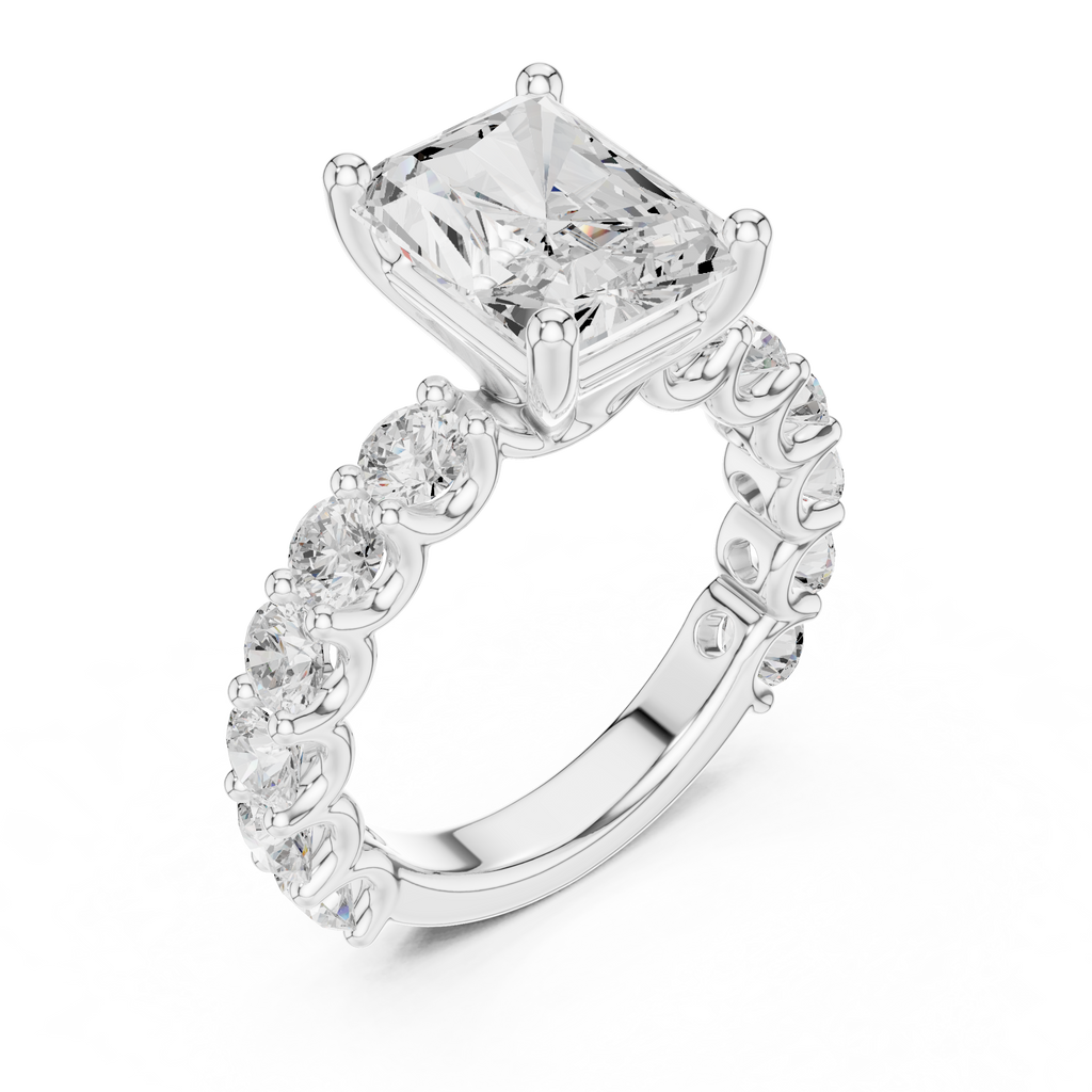 Radiant Cut Diamond Eternity Engagement Ring with Shared Prong Band