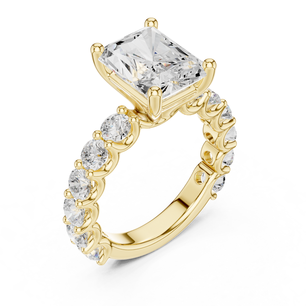 Radiant Cut Diamond Eternity Engagement Ring with Shared Prong Band