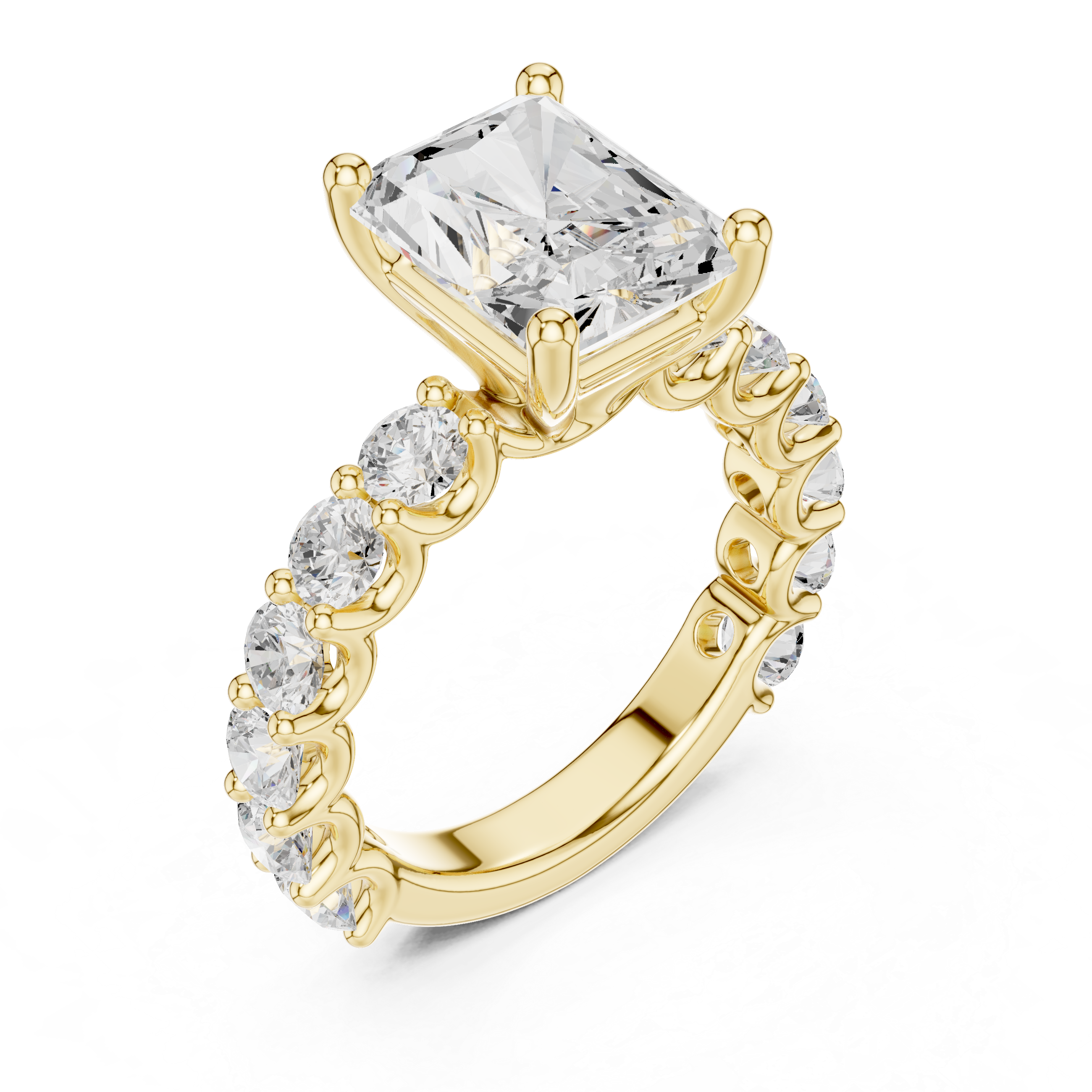 Radiant Cut Diamond Eternity Engagement Ring with Shared Prong Band