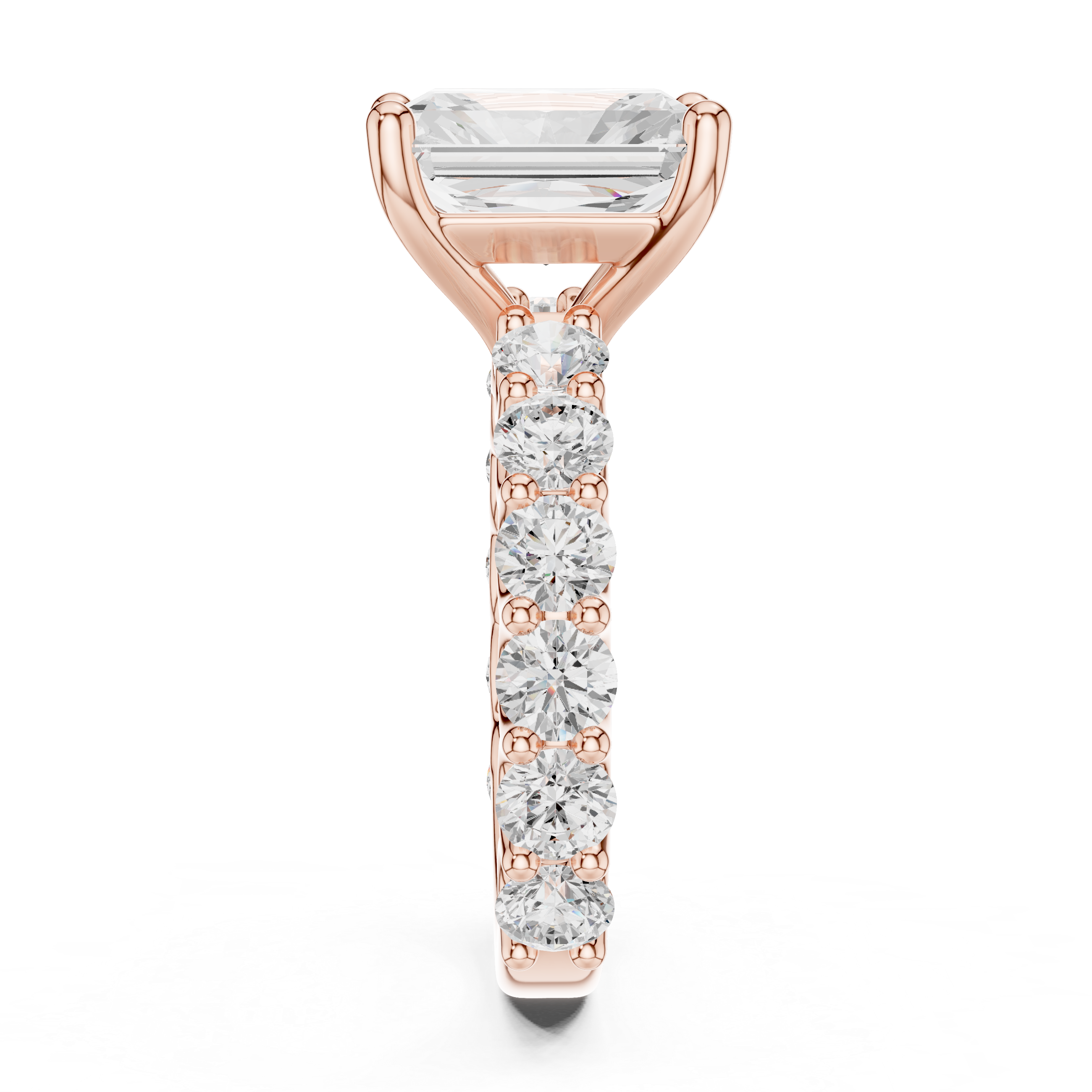 Radiant Cut Diamond Eternity Engagement Ring with Shared Prong Band