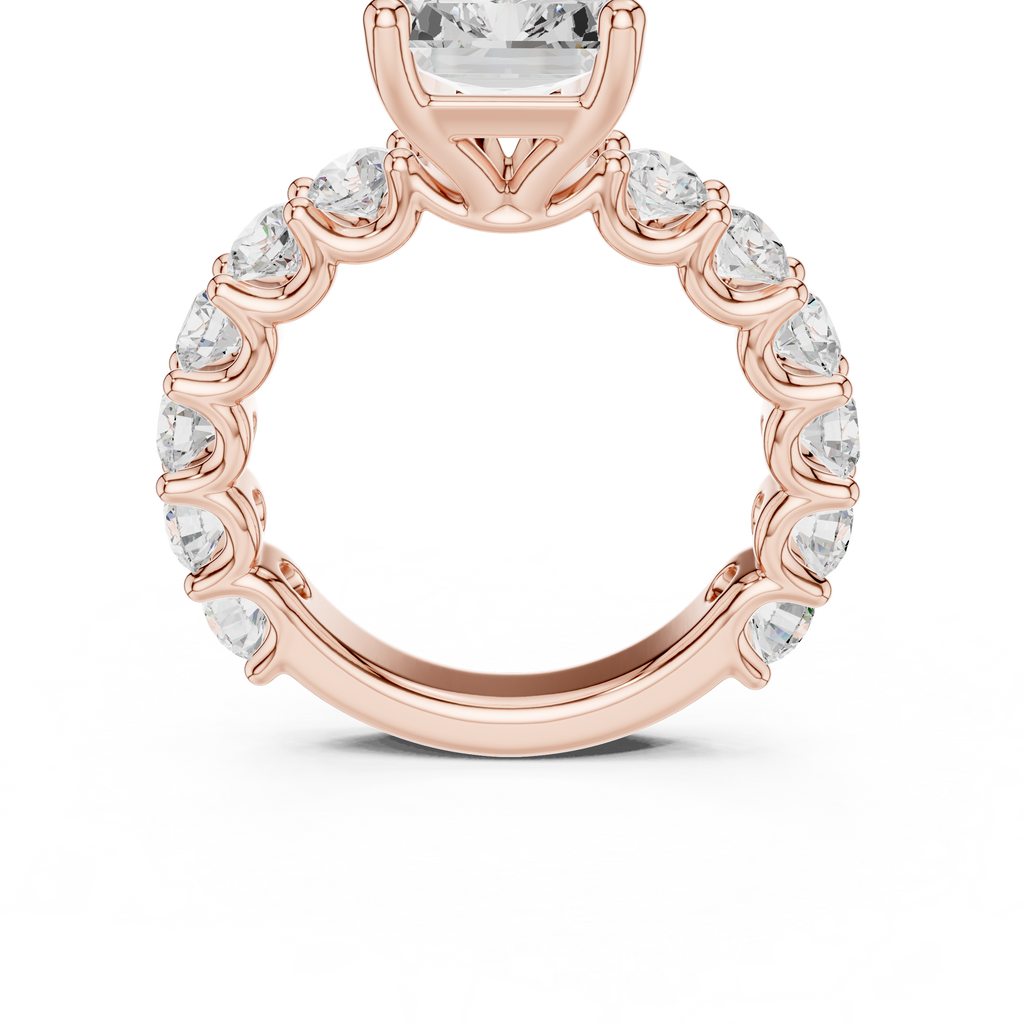 Radiant Cut Diamond Eternity Engagement Ring with Shared Prong Band