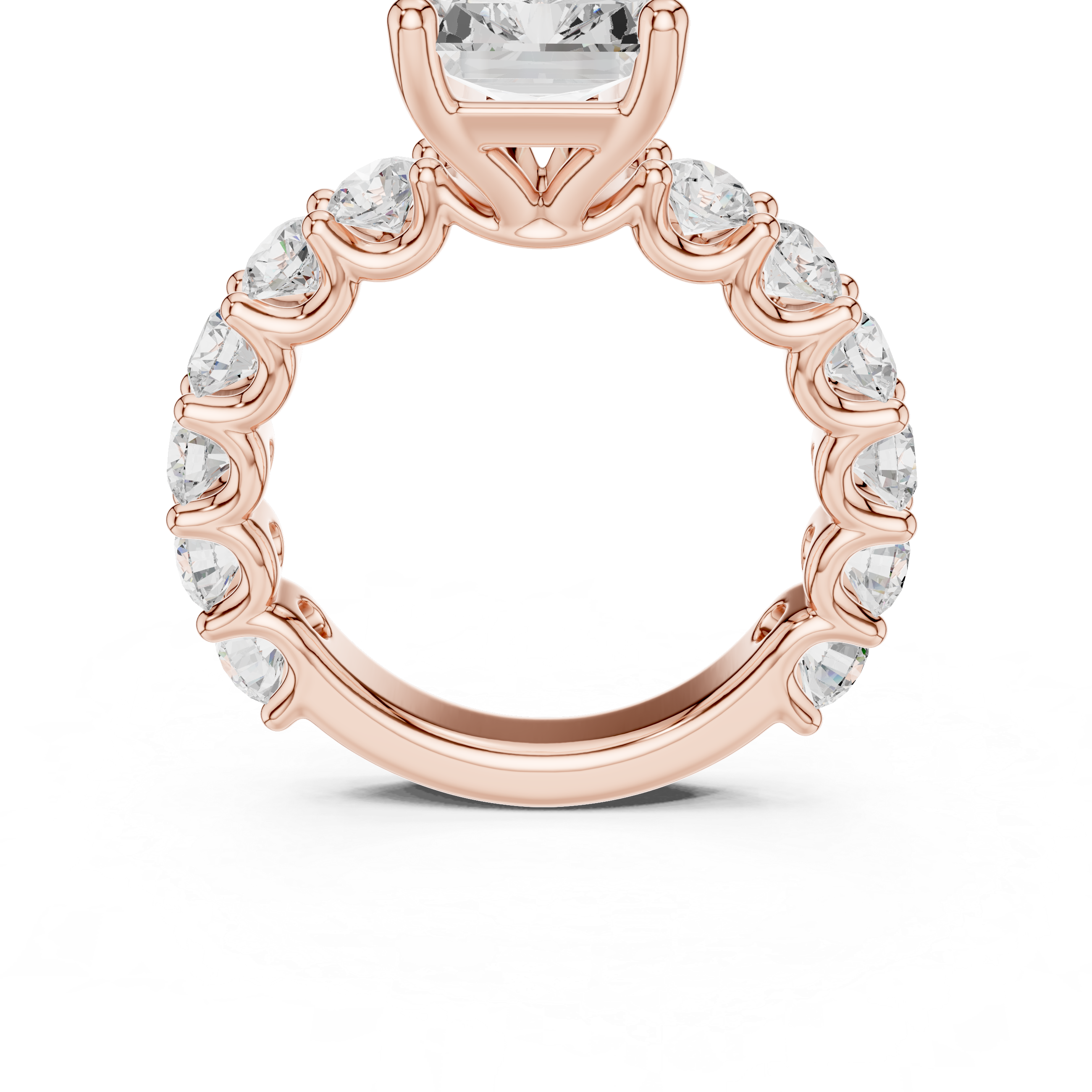 Radiant Cut Diamond Eternity Engagement Ring with Shared Prong Band