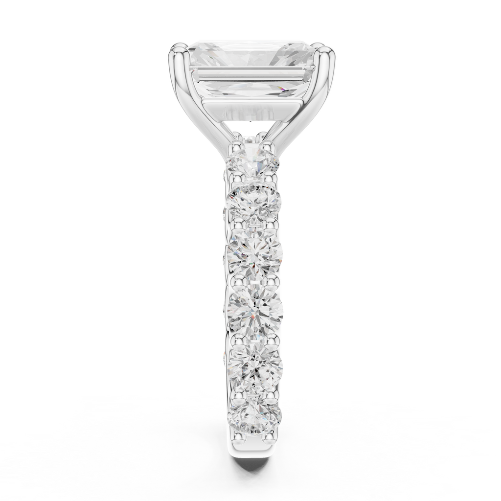 Radiant Cut Diamond Eternity Engagement Ring with Shared Prong Band
