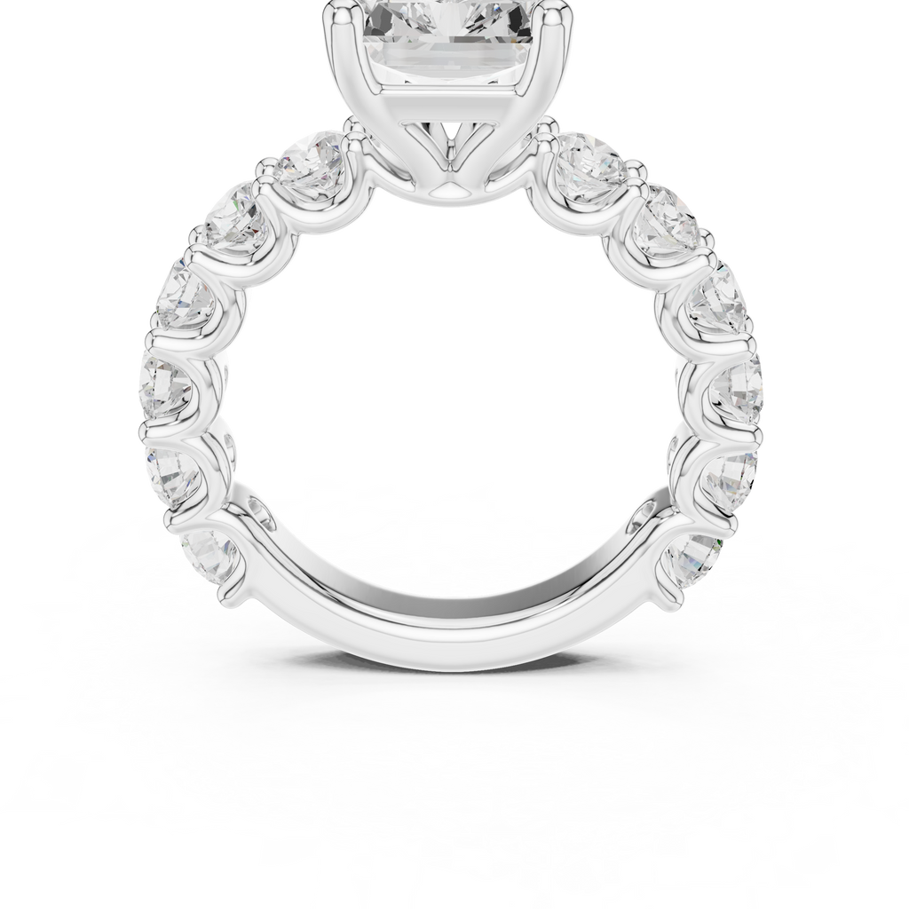 Radiant Cut Diamond Eternity Engagement Ring with Shared Prong Band