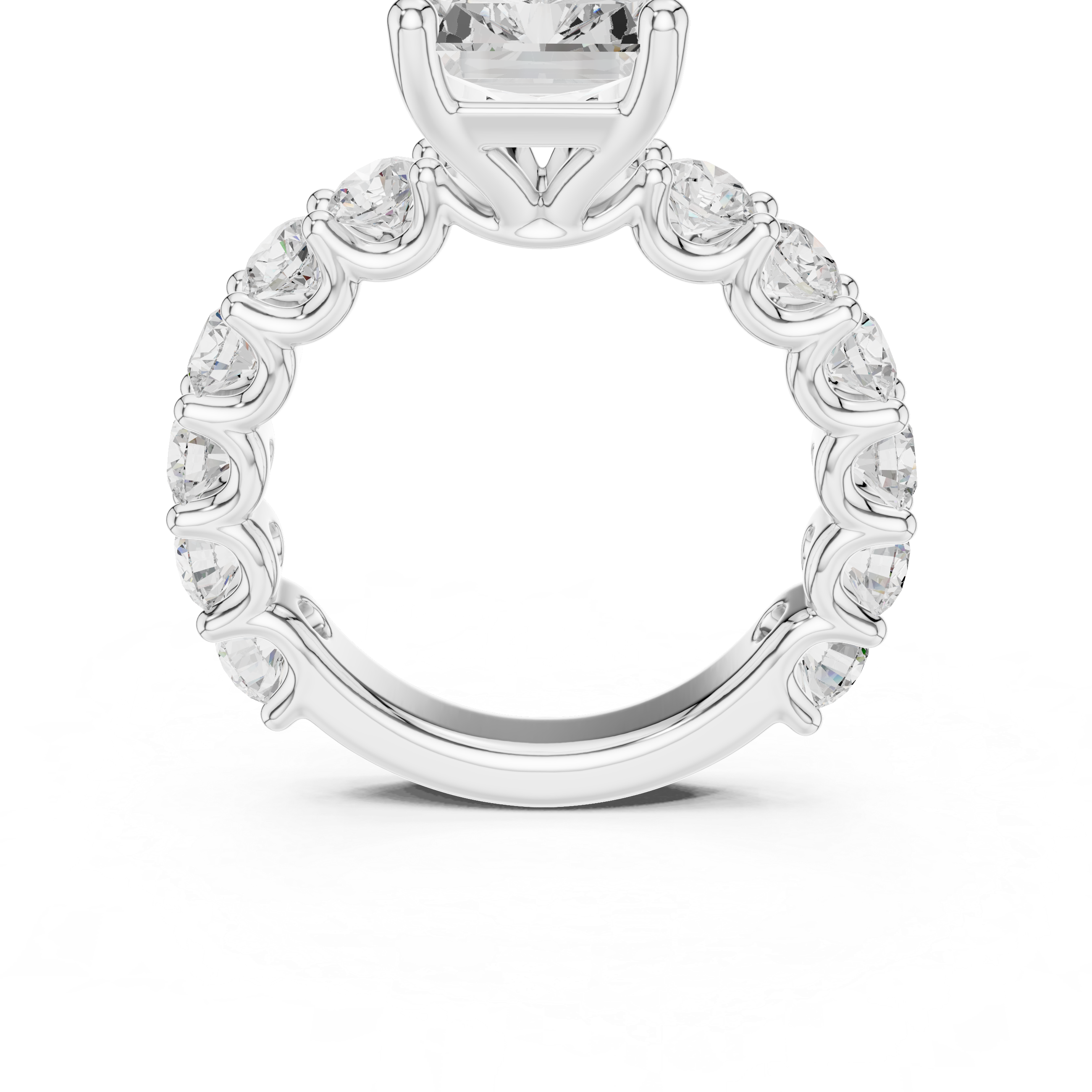 Radiant Cut Diamond Eternity Engagement Ring with Shared Prong Band