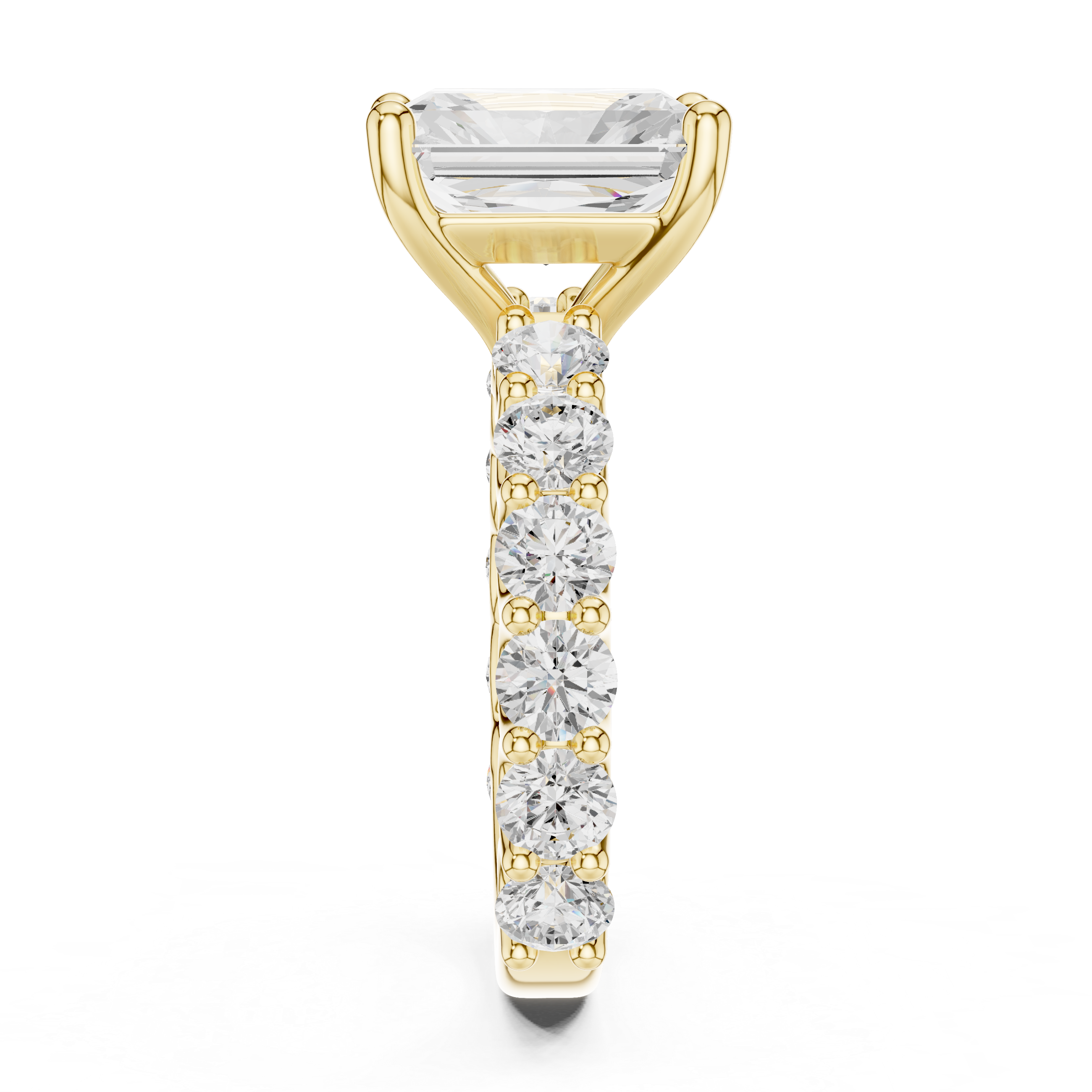 Radiant Cut Diamond Eternity Engagement Ring with Shared Prong Band