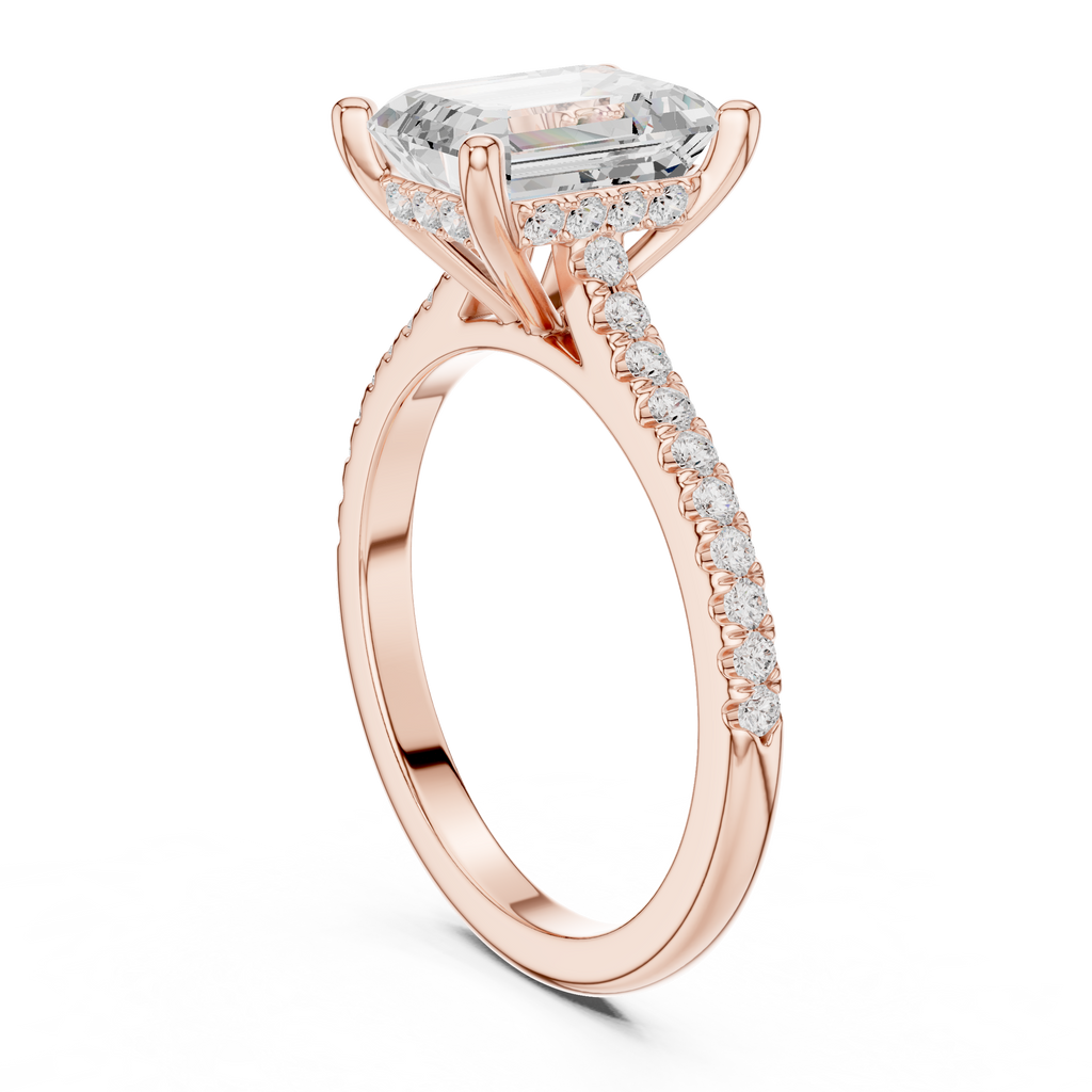 2.09 CT Emerald Cut Diamond Hidden Halo Pavé Engagement Ring