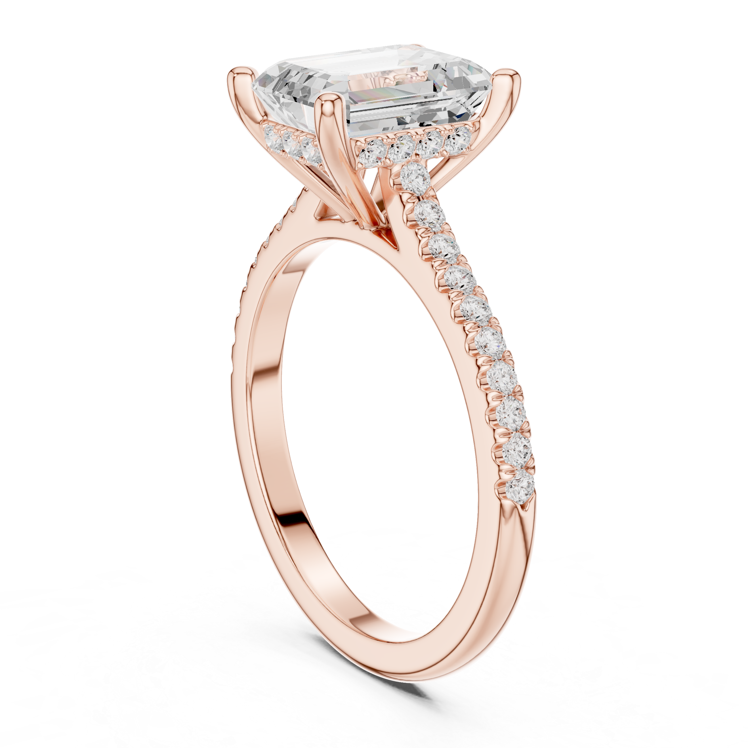 2.09 CT Emerald Cut Diamond Hidden Halo Pavé Engagement Ring