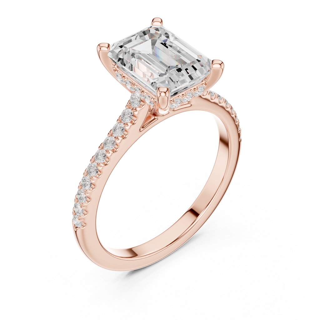 2.09 CT Emerald Cut Diamond Hidden Halo Pavé Engagement Ring