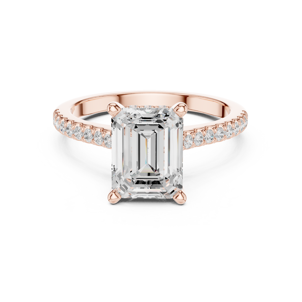 2.09 CT Emerald Cut Diamond Hidden Halo Pavé Engagement Ring