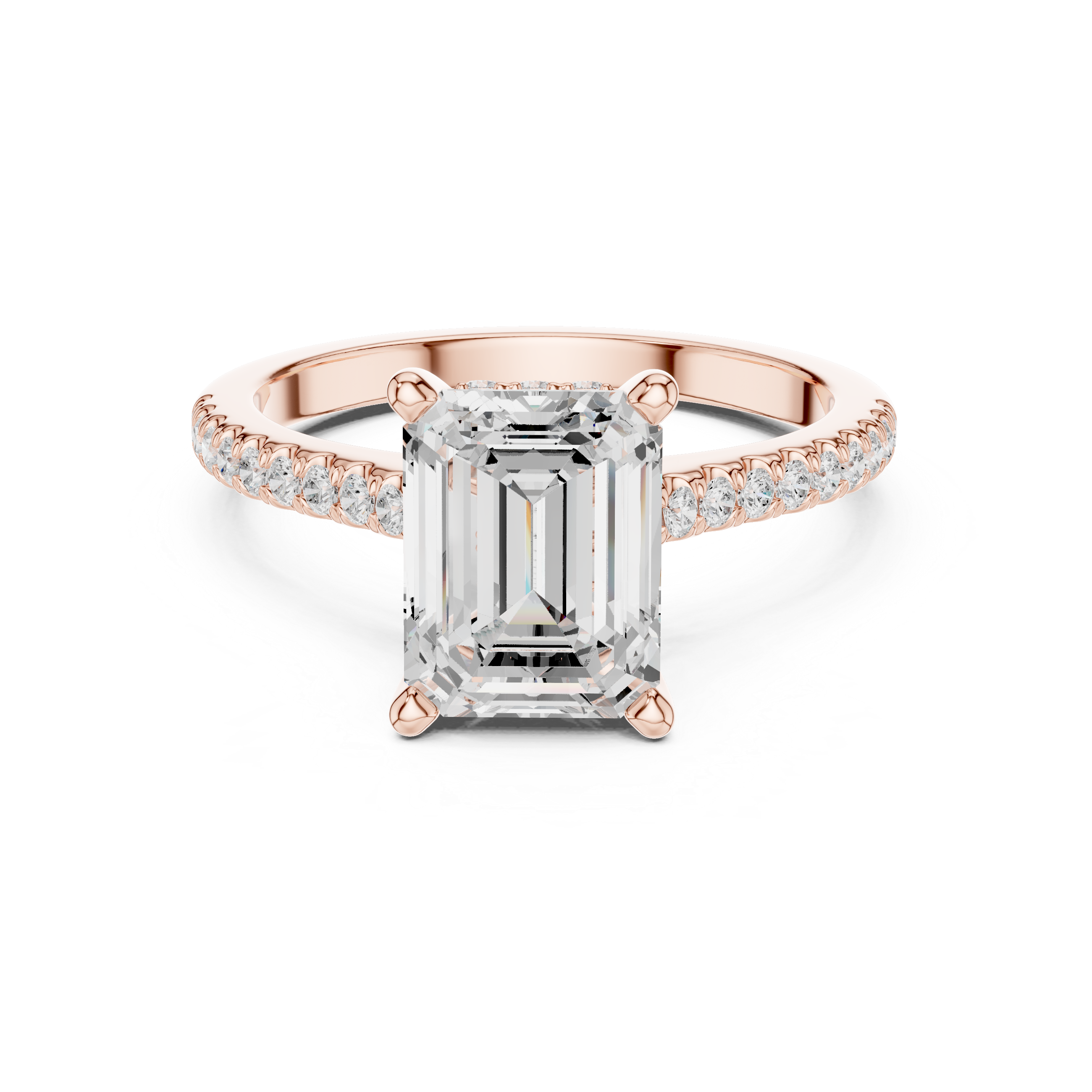 2.09 CT Emerald Cut Diamond Hidden Halo Pavé Engagement Ring