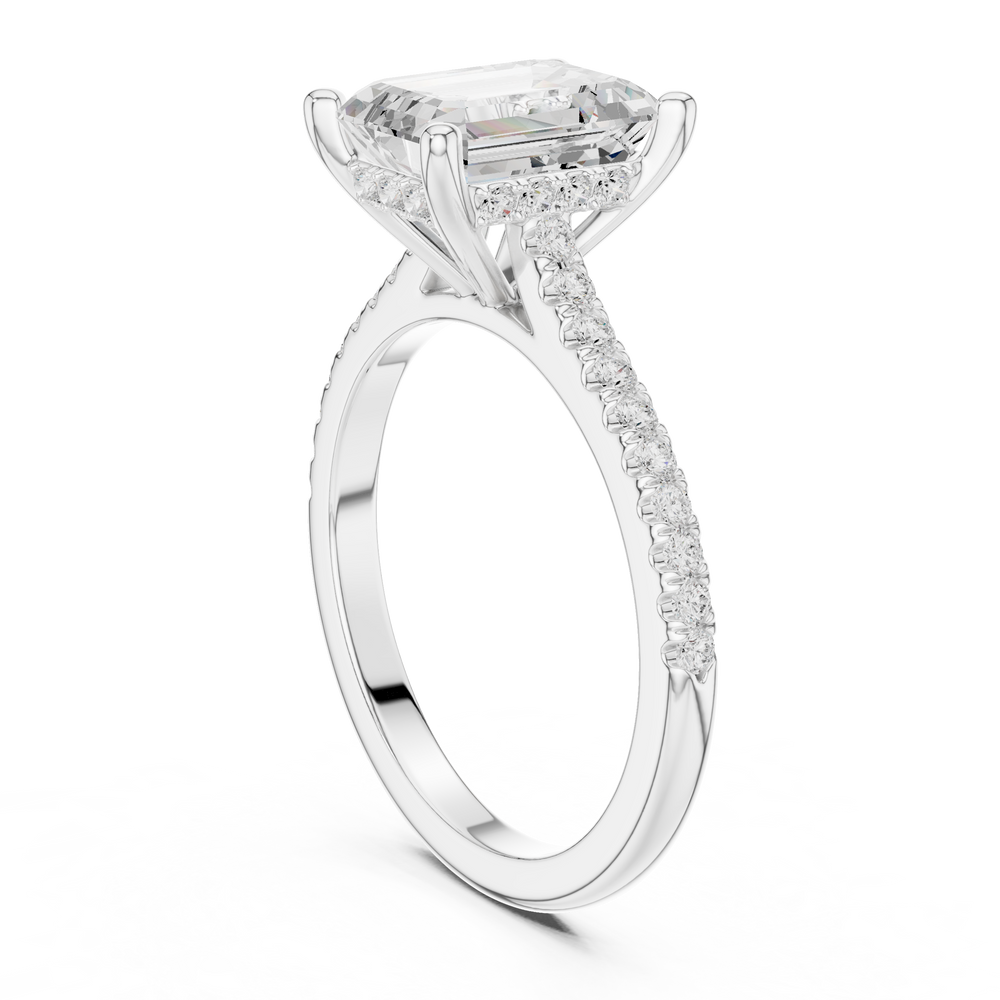 2.09 CT Emerald Cut Diamond Hidden Halo Pavé Engagement Ring