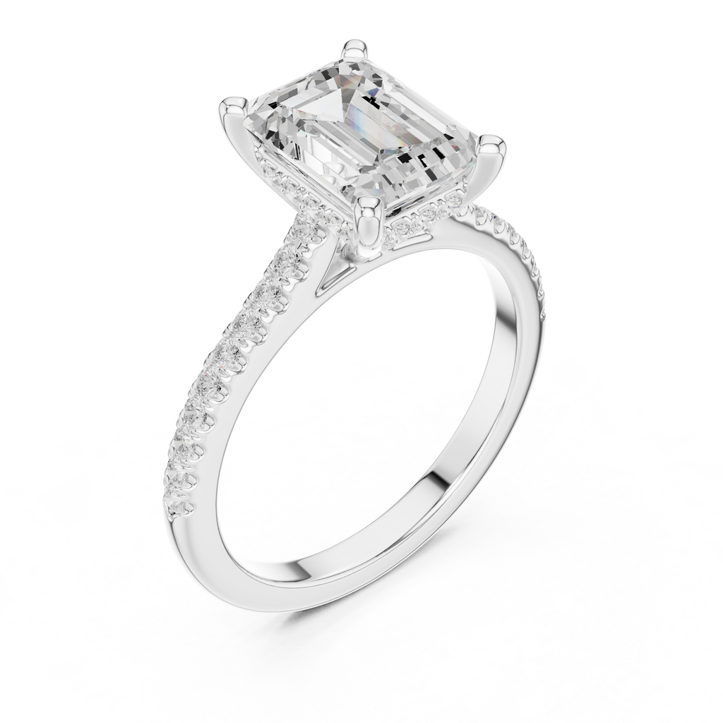 2.09 CT Emerald Cut Diamond Hidden Halo Pavé Engagement Ring