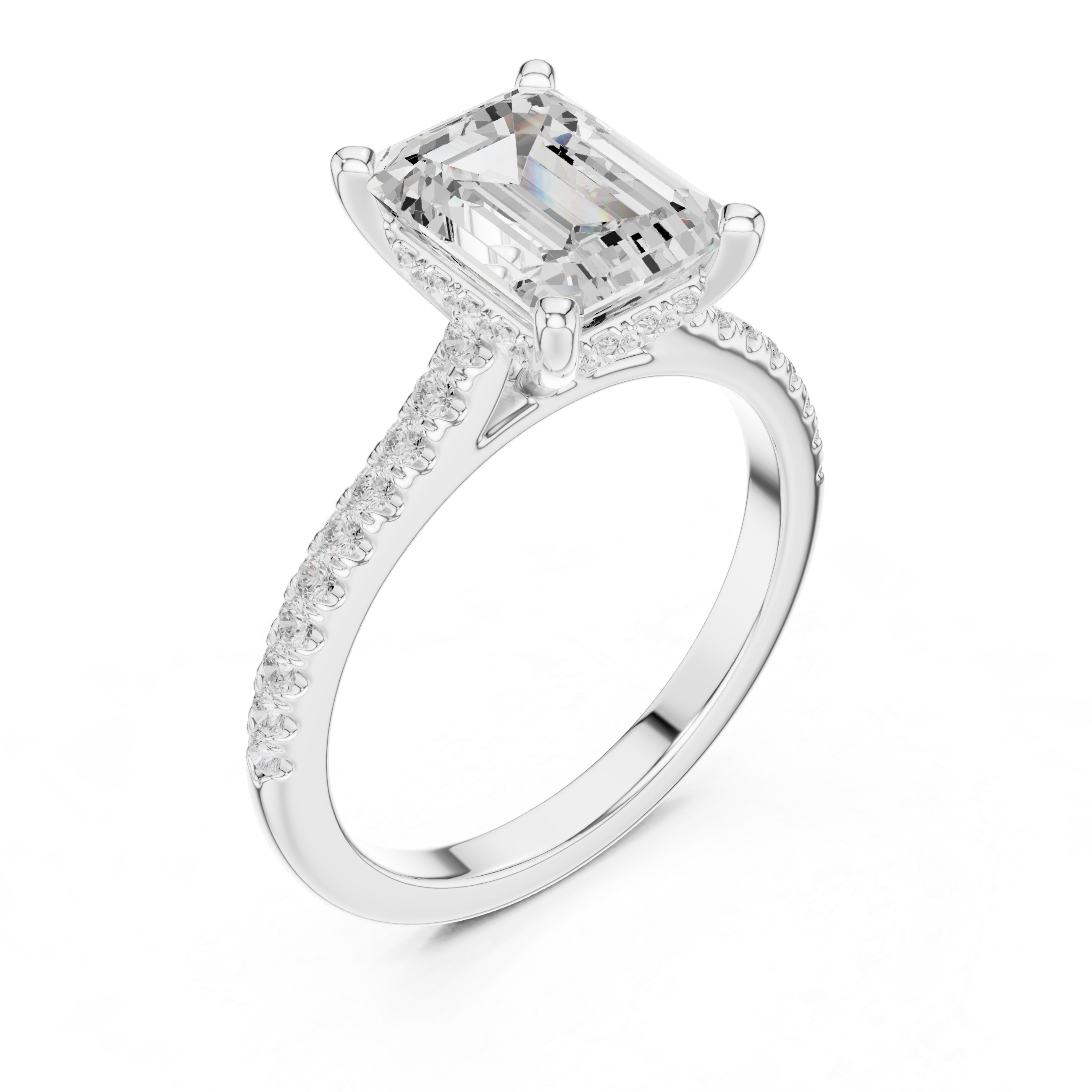 2.09 CT Emerald Cut Diamond Hidden Halo Pavé Engagement Ring