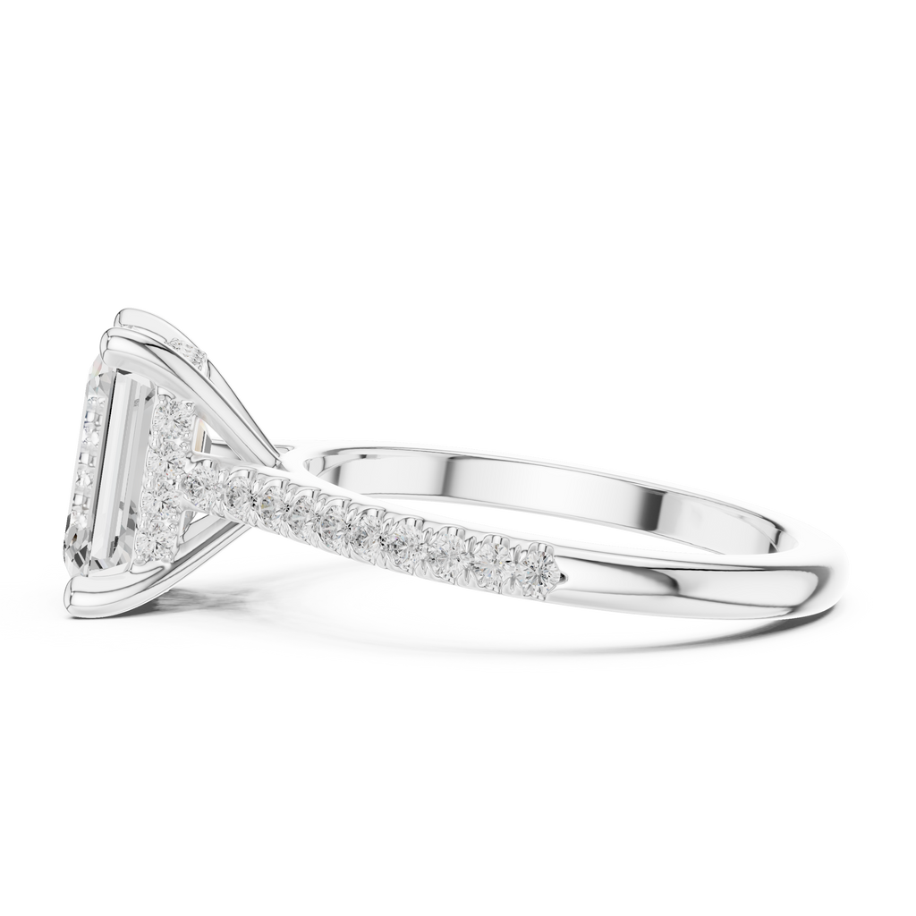 2.09 CT Emerald Cut Diamond Hidden Halo Pavé Engagement Ring