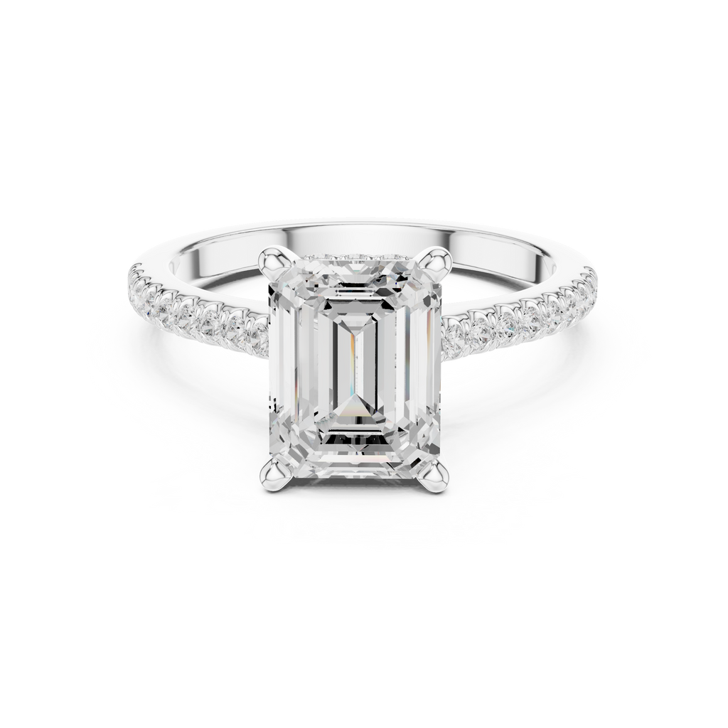 2.09 CT Emerald Cut Diamond Hidden Halo Pavé Engagement Ring