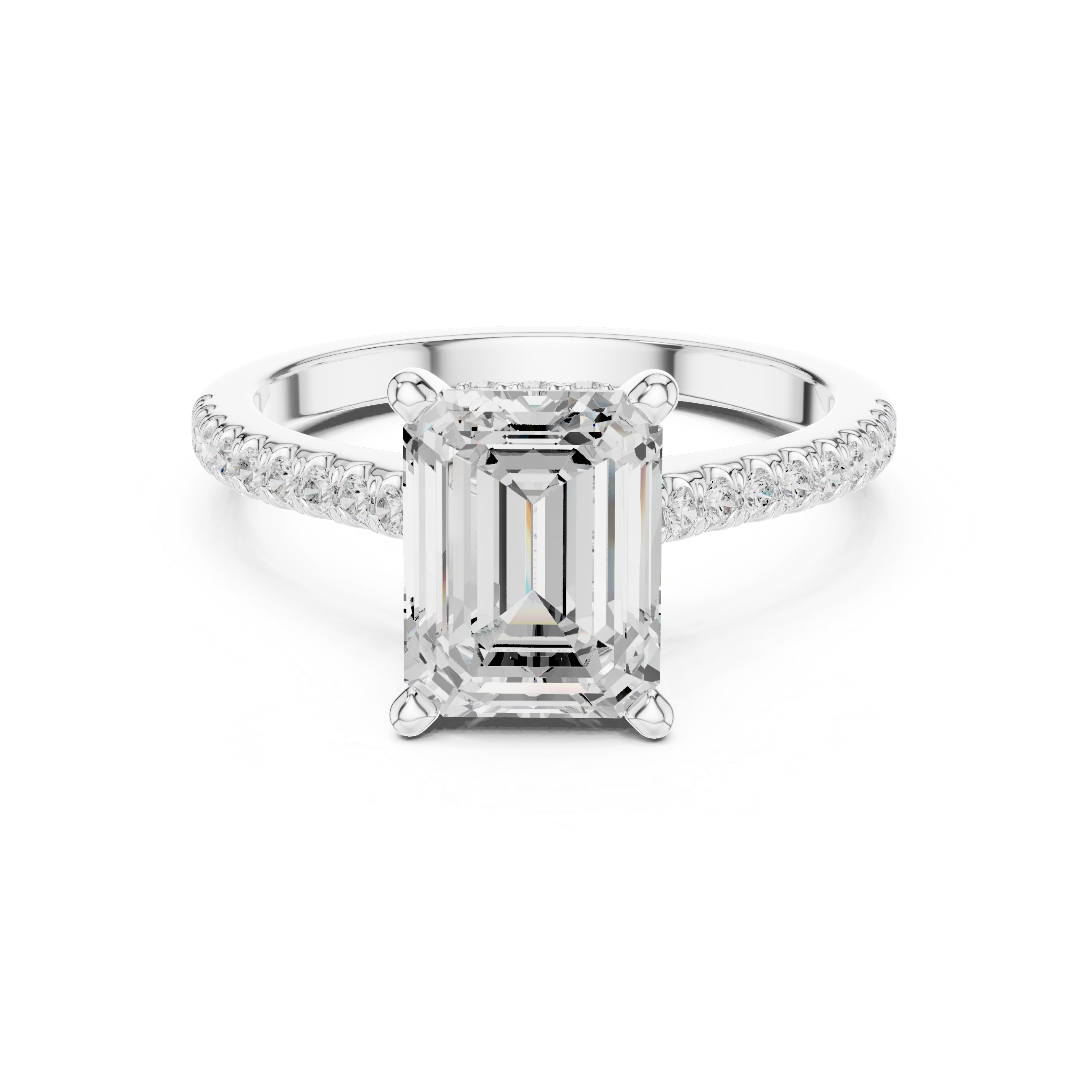 2.09 CT Emerald Cut Diamond Hidden Halo Pavé Engagement Ring