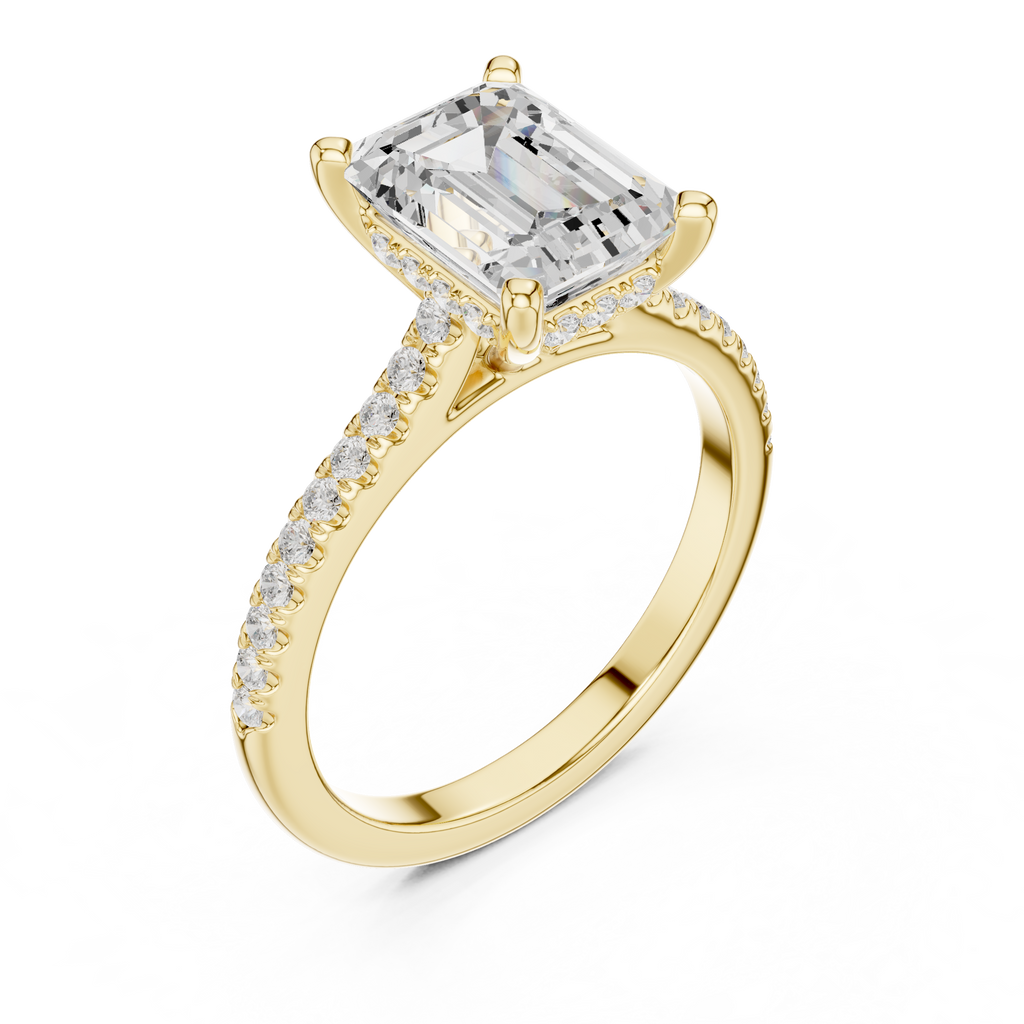 2.09 CT Emerald Cut Diamond Hidden Halo Pavé Engagement Ring