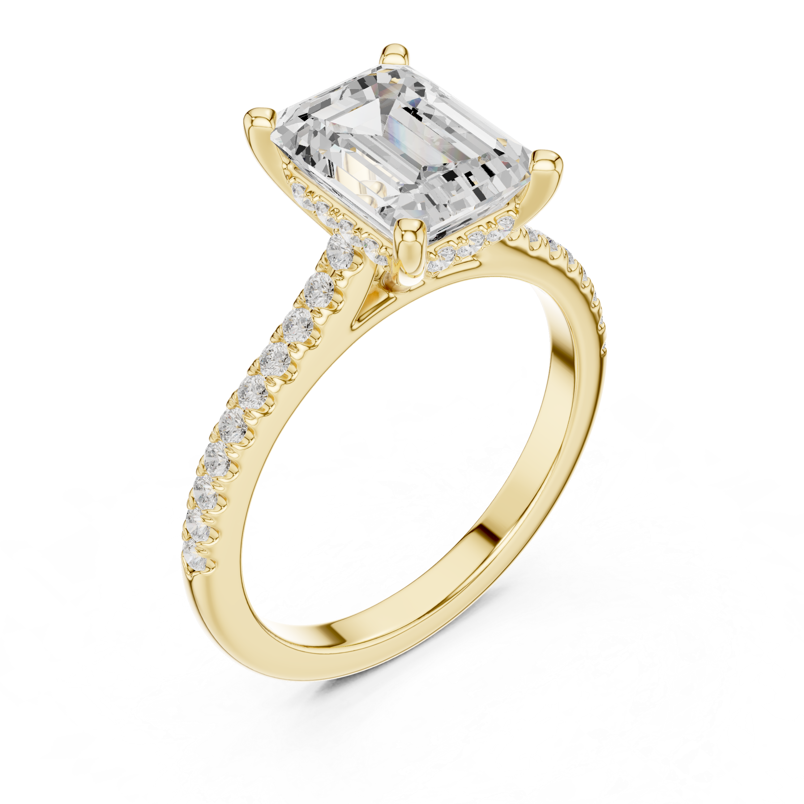 2.09 CT Emerald Cut Diamond Hidden Halo Pavé Engagement Ring