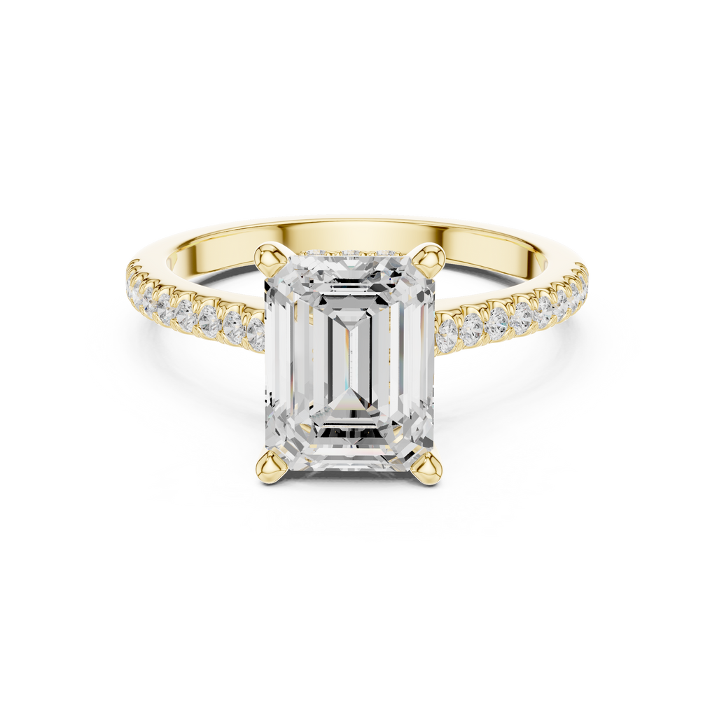 2.09 CT Emerald Cut Diamond Hidden Halo Pavé Engagement Ring