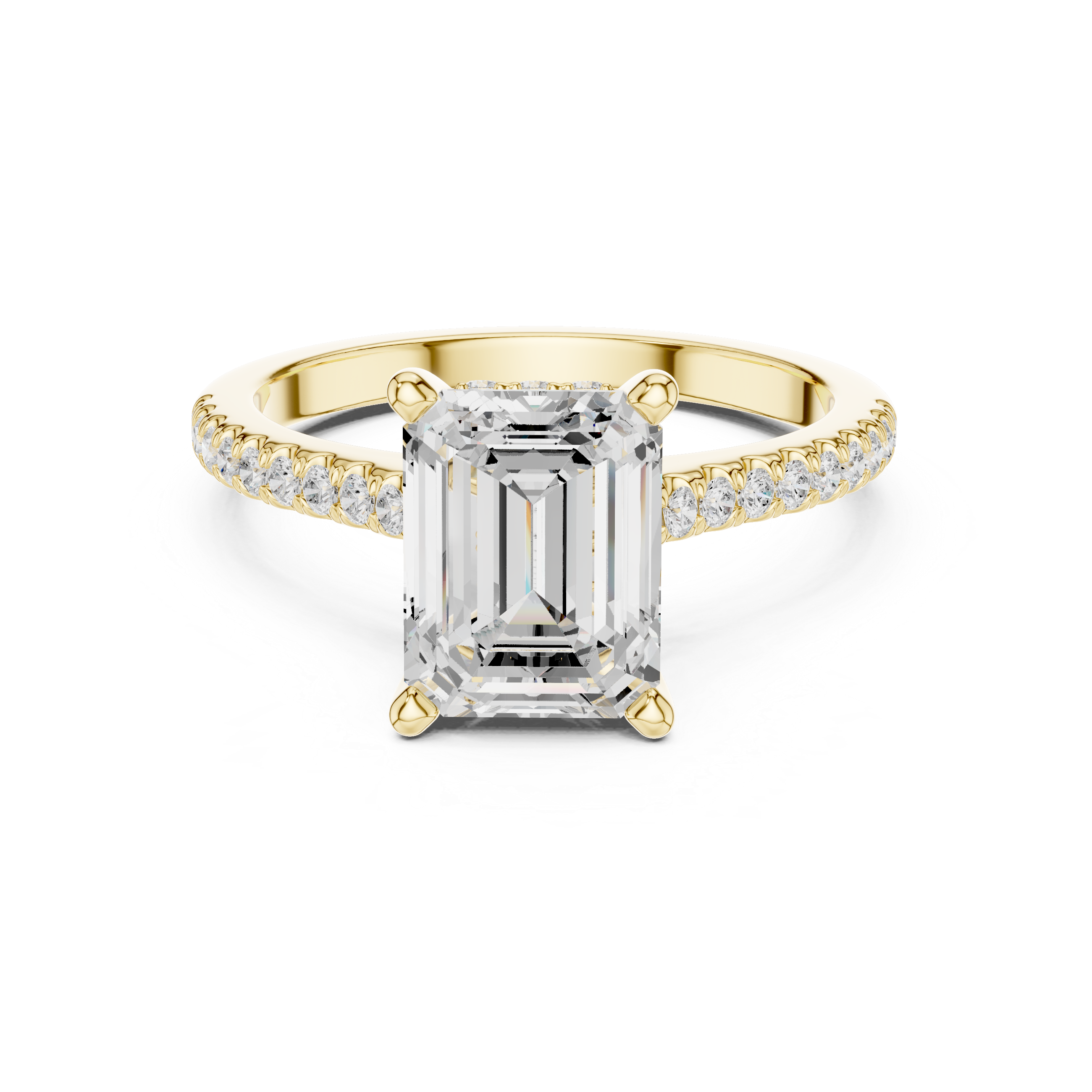 2.09 CT Emerald Cut Diamond Hidden Halo Pavé Engagement Ring