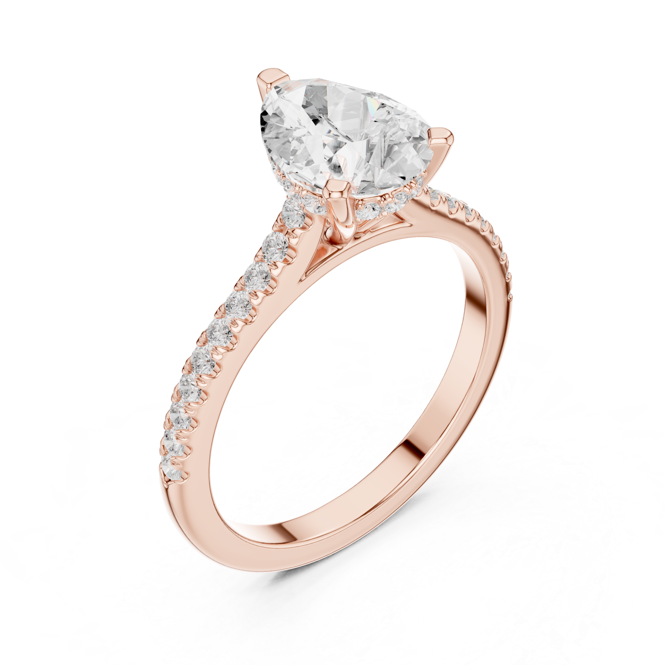 1.62 CT Pear Cut Diamond Cathedral Pavé Engagement Ring