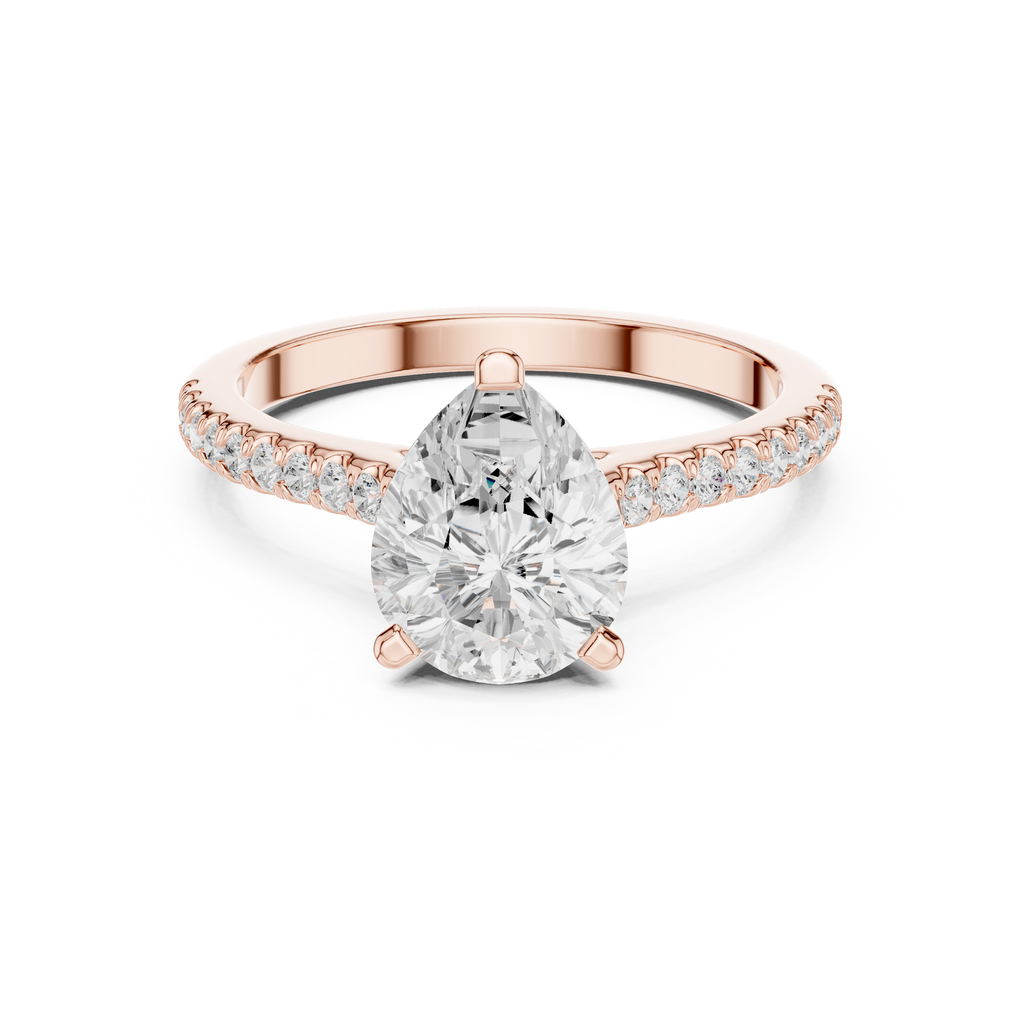1.62 CT Pear Cut Diamond Cathedral Pavé Engagement Ring