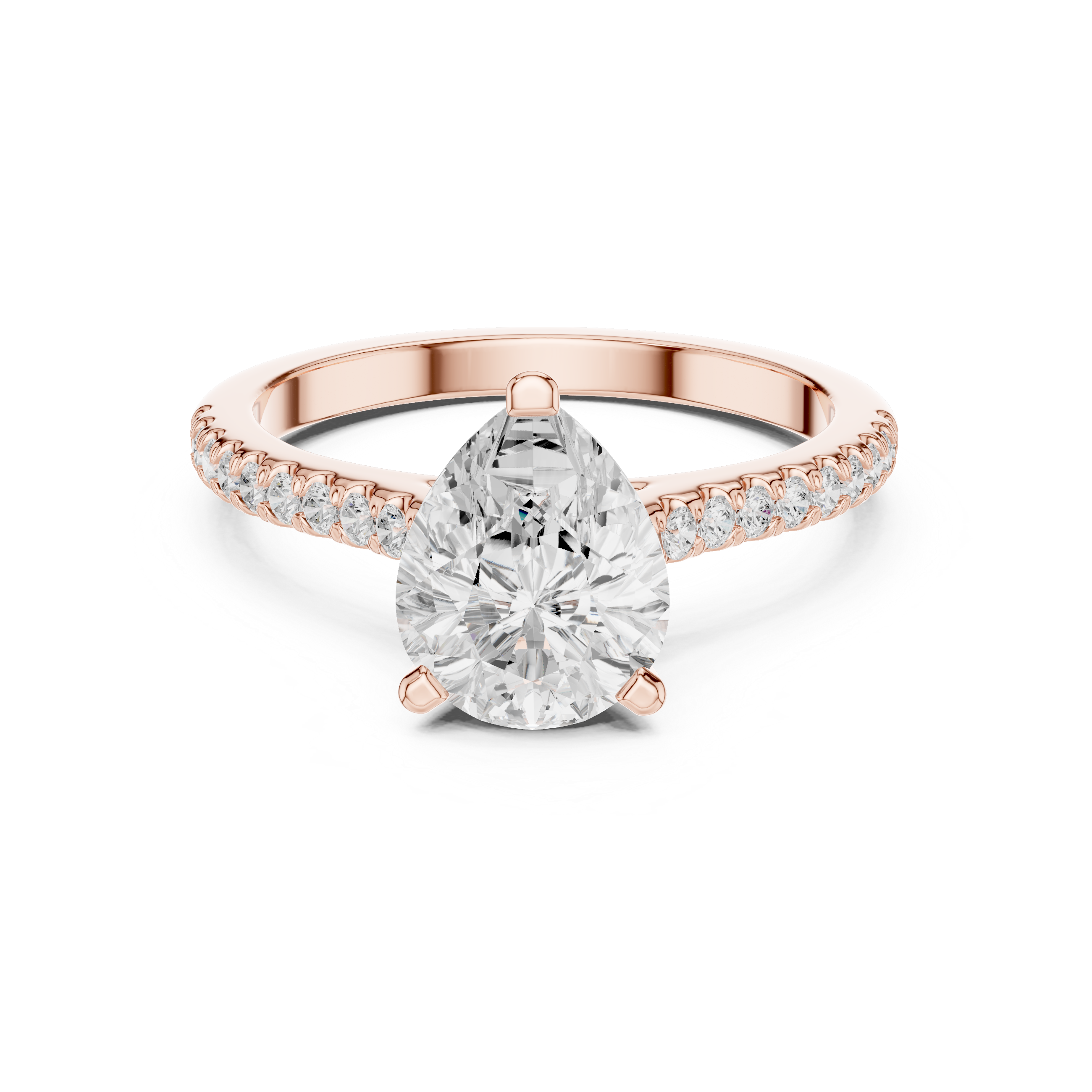 1.62 CT Pear Cut Diamond Cathedral Pavé Engagement Ring
