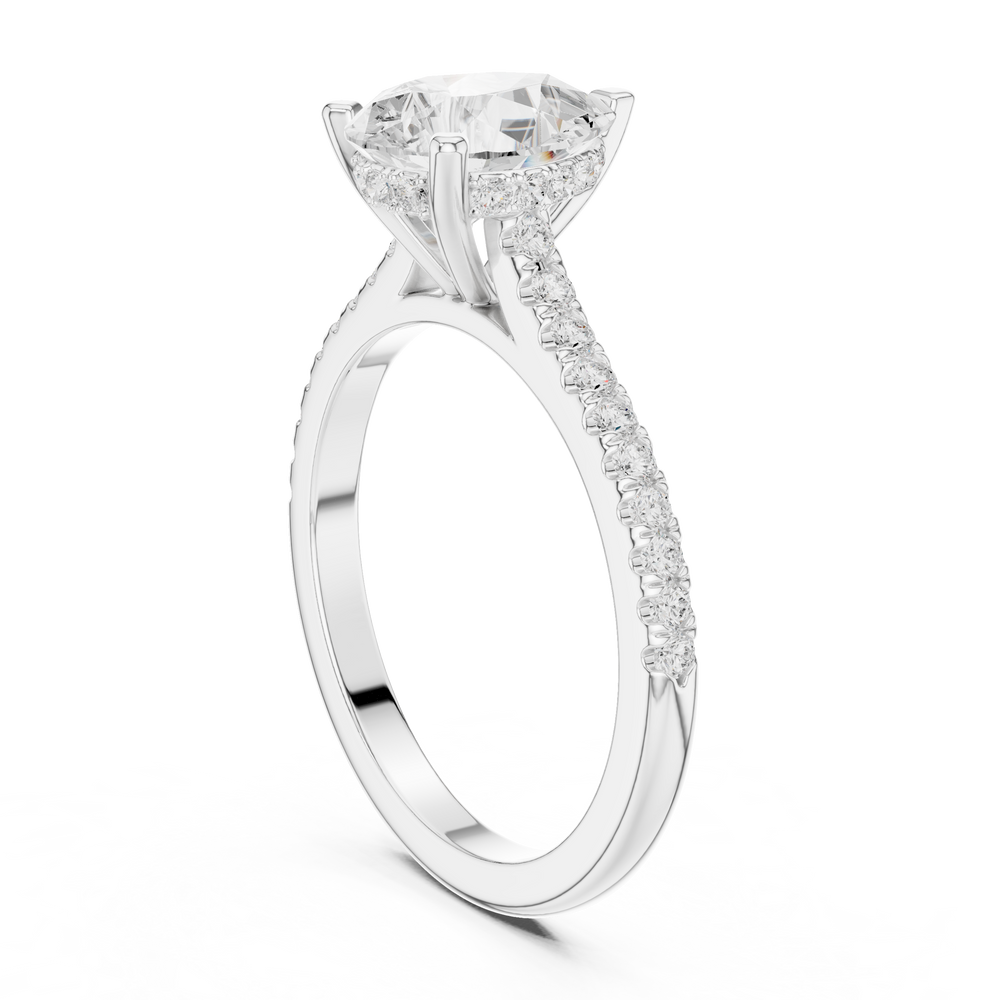 1.62 CT Pear Cut Diamond Cathedral Pavé Engagement Ring