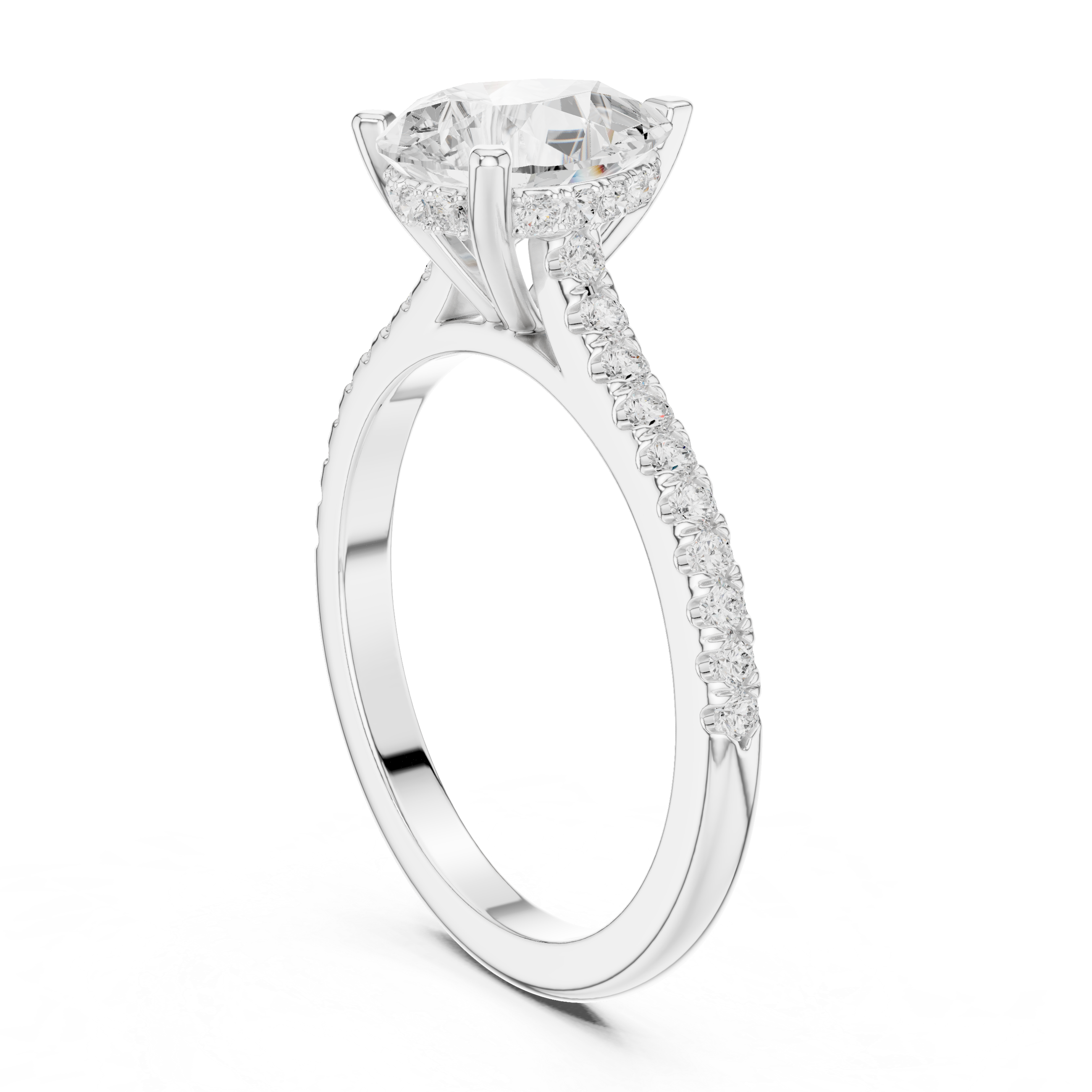 1.62 CT Pear Cut Diamond Cathedral Pavé Engagement Ring