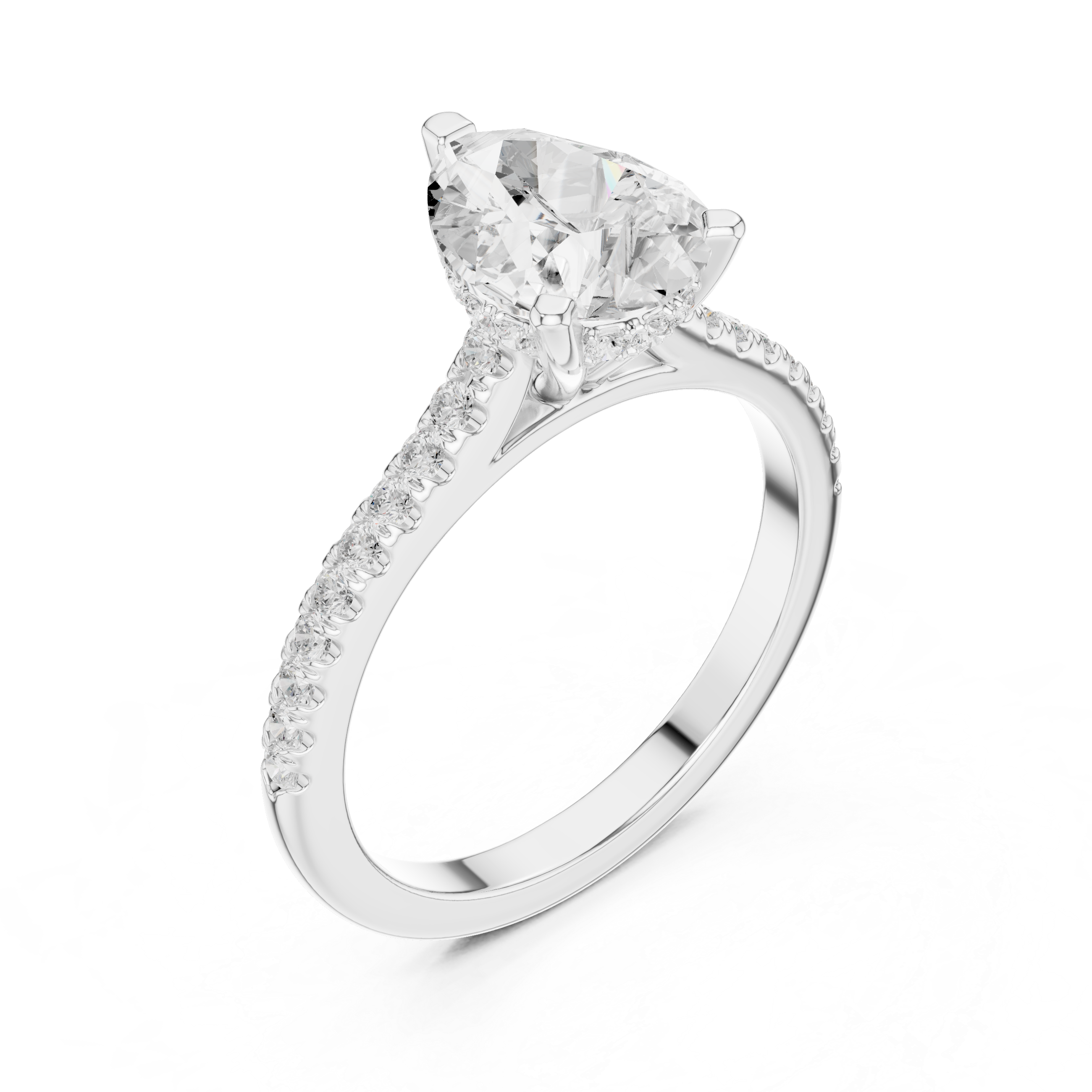 1.62 CT Pear Cut Diamond Cathedral Pavé Engagement Ring