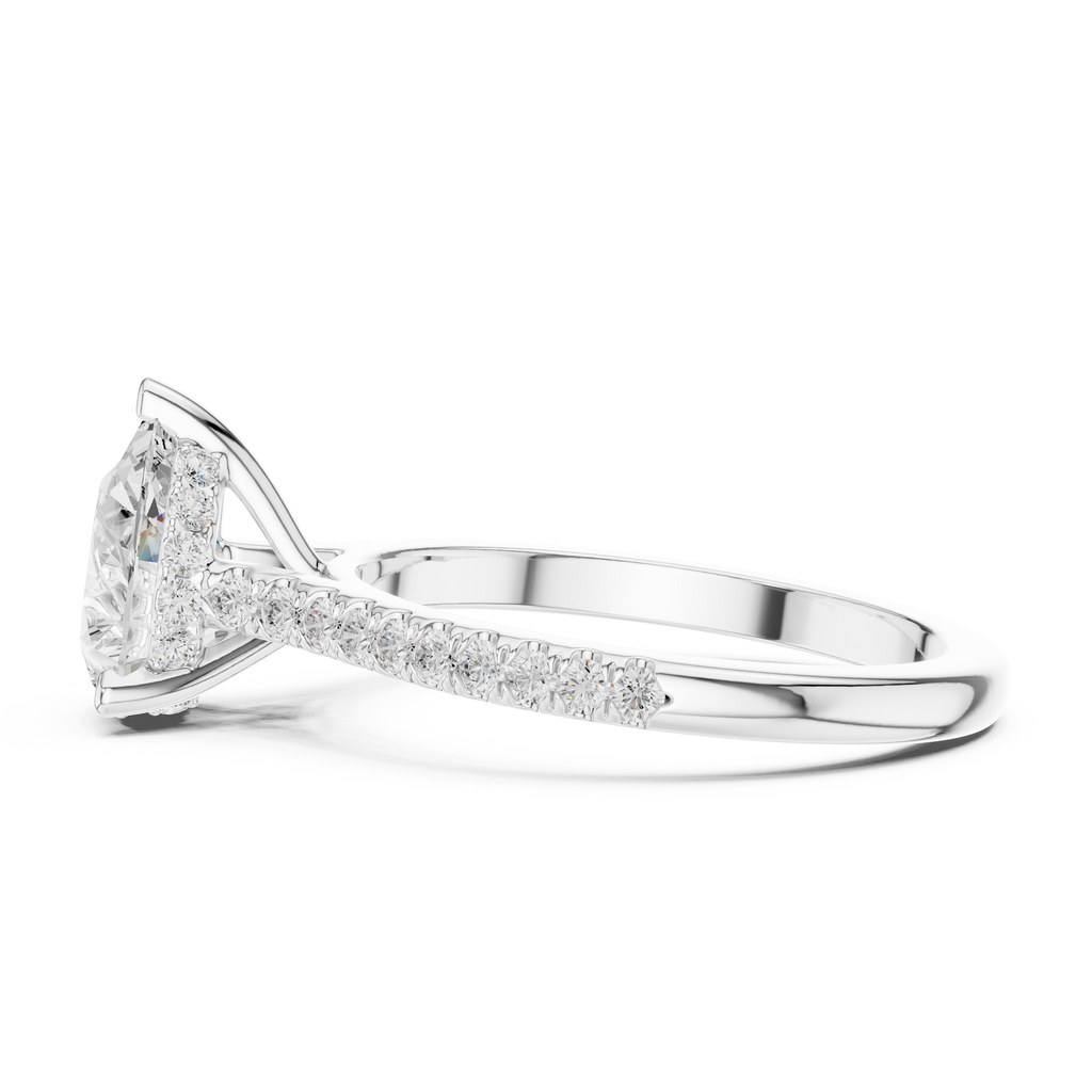 1.62 CT Pear Cut Diamond Cathedral Pavé Engagement Ring