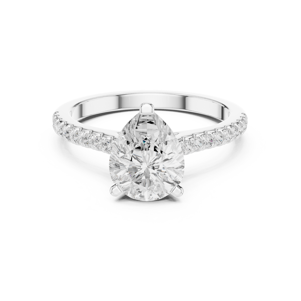 1.62 CT Pear Cut Diamond Cathedral Pavé Engagement Ring