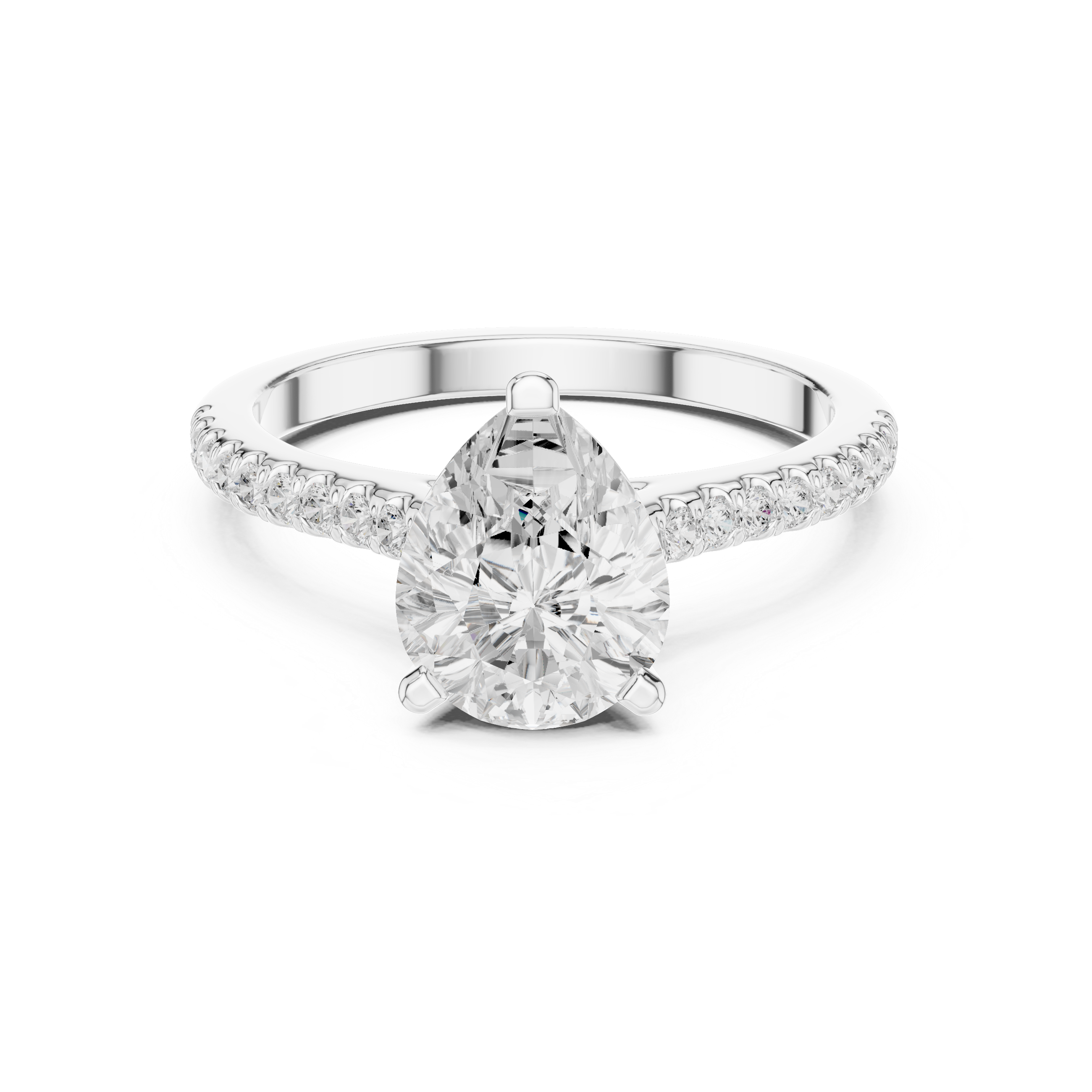 1.62 CT Pear Cut Diamond Cathedral Pavé Engagement Ring