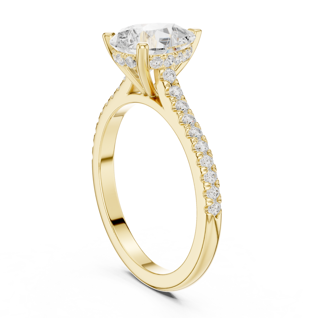 1.62 CT Pear Cut Diamond Cathedral Pavé Engagement Ring