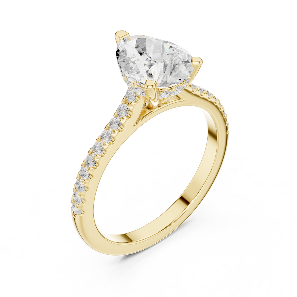1.62 CT Pear Cut Diamond Cathedral Pavé Engagement Ring