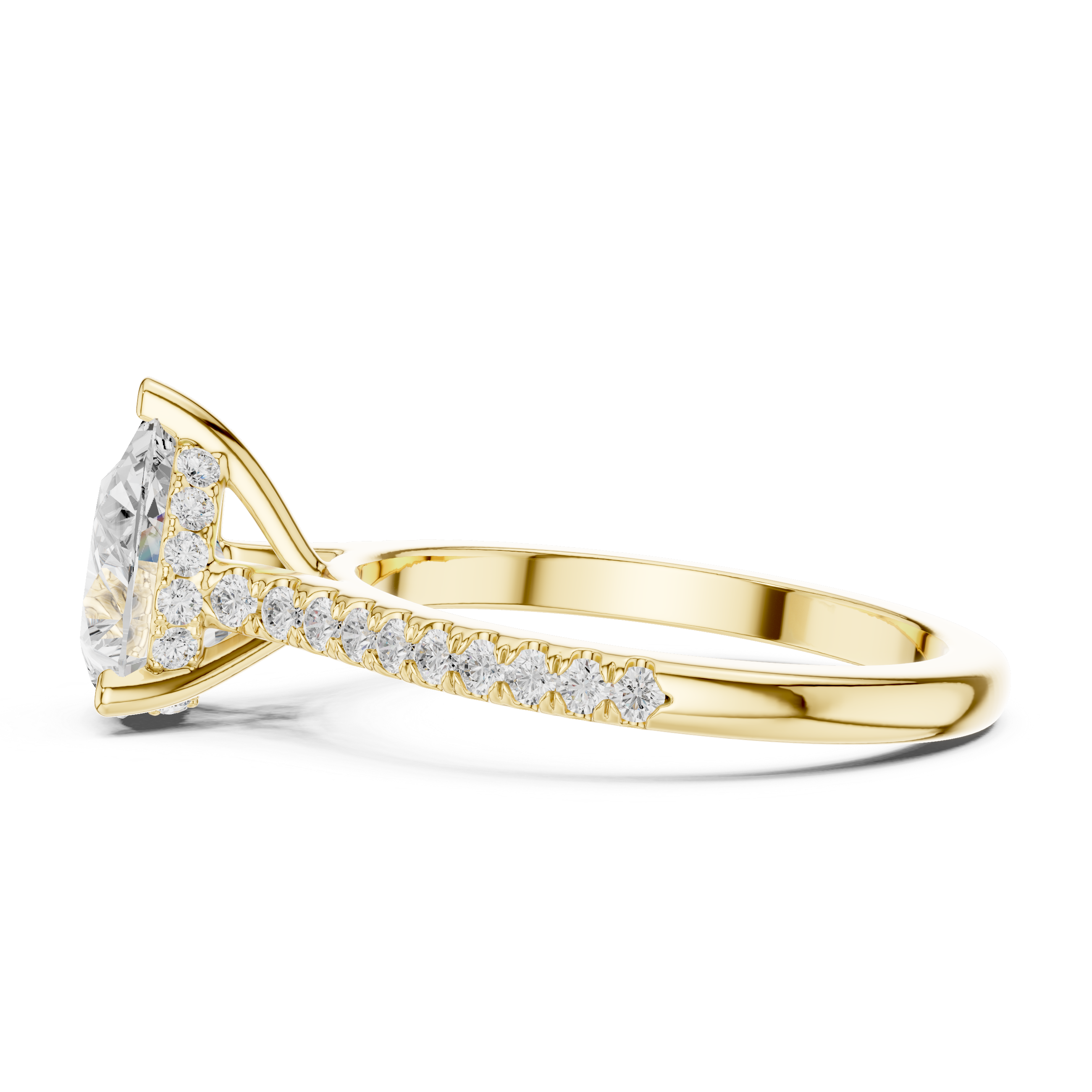 1.62 CT Pear Cut Diamond Cathedral Pavé Engagement Ring